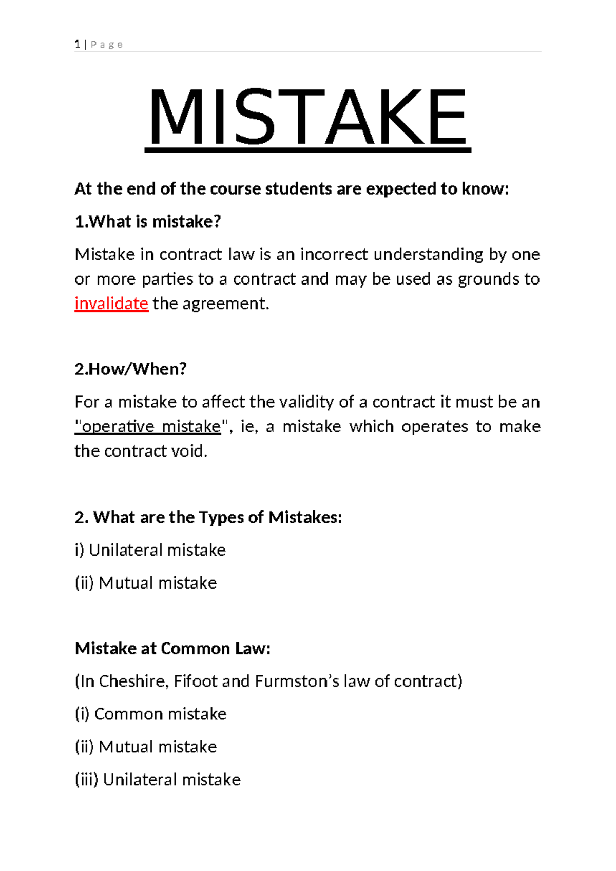 Mistake - MISTAKE At the end of the course students are expected to ...