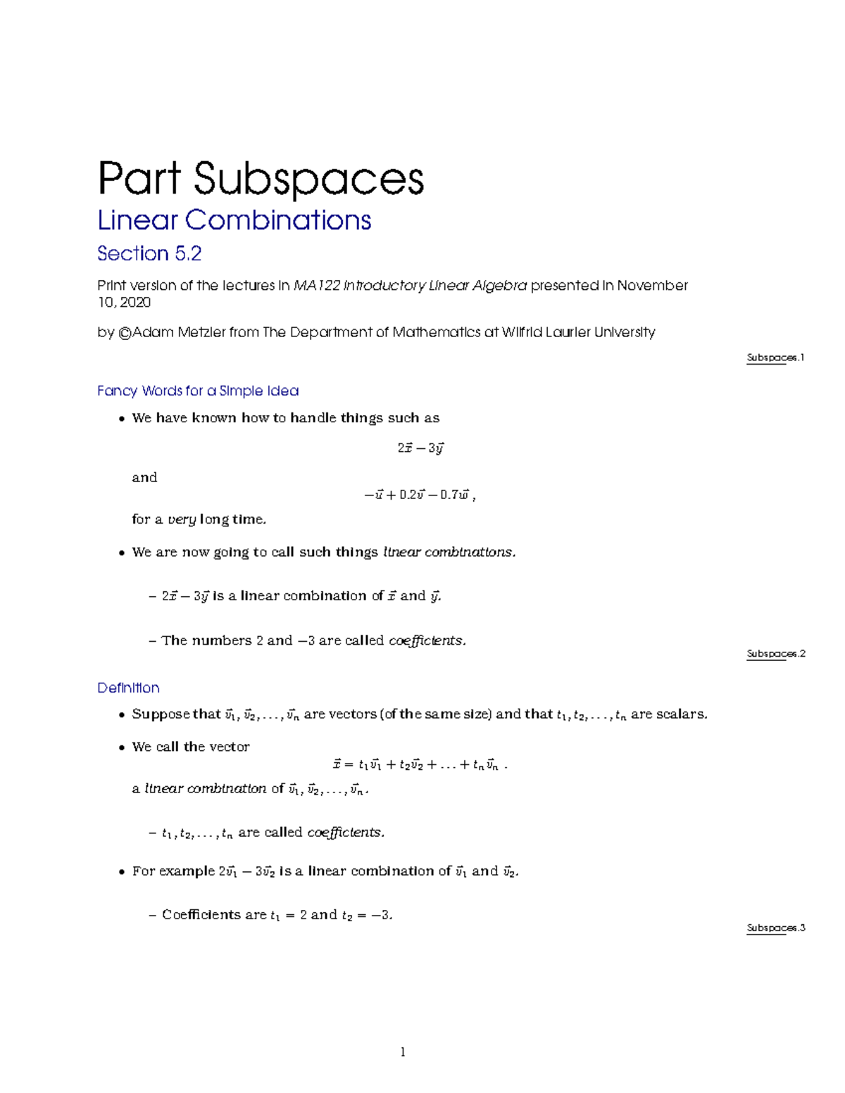 MA122 Linear Combinations Notes NOTES TAKE IT PLEASE ENJOY NOTES TAKE ...