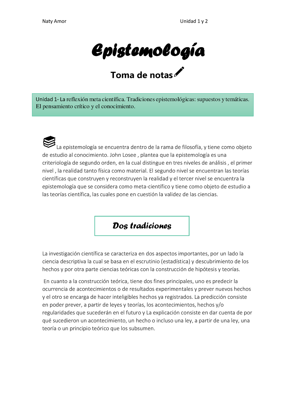 Epistemología Unidad 1-2 - Epistemología Toma De Notas La Epistemología ...