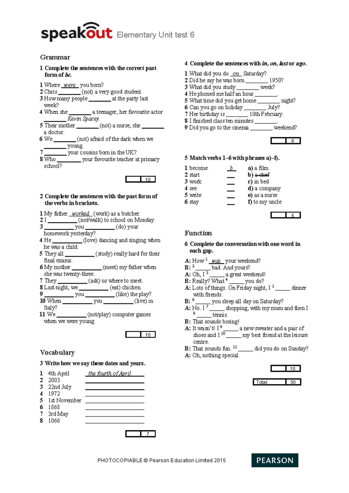 07. SO2nd Ed Elem Unit test 6 5 - Elementary Unit test 6 PHOTOCOPIABLE ...