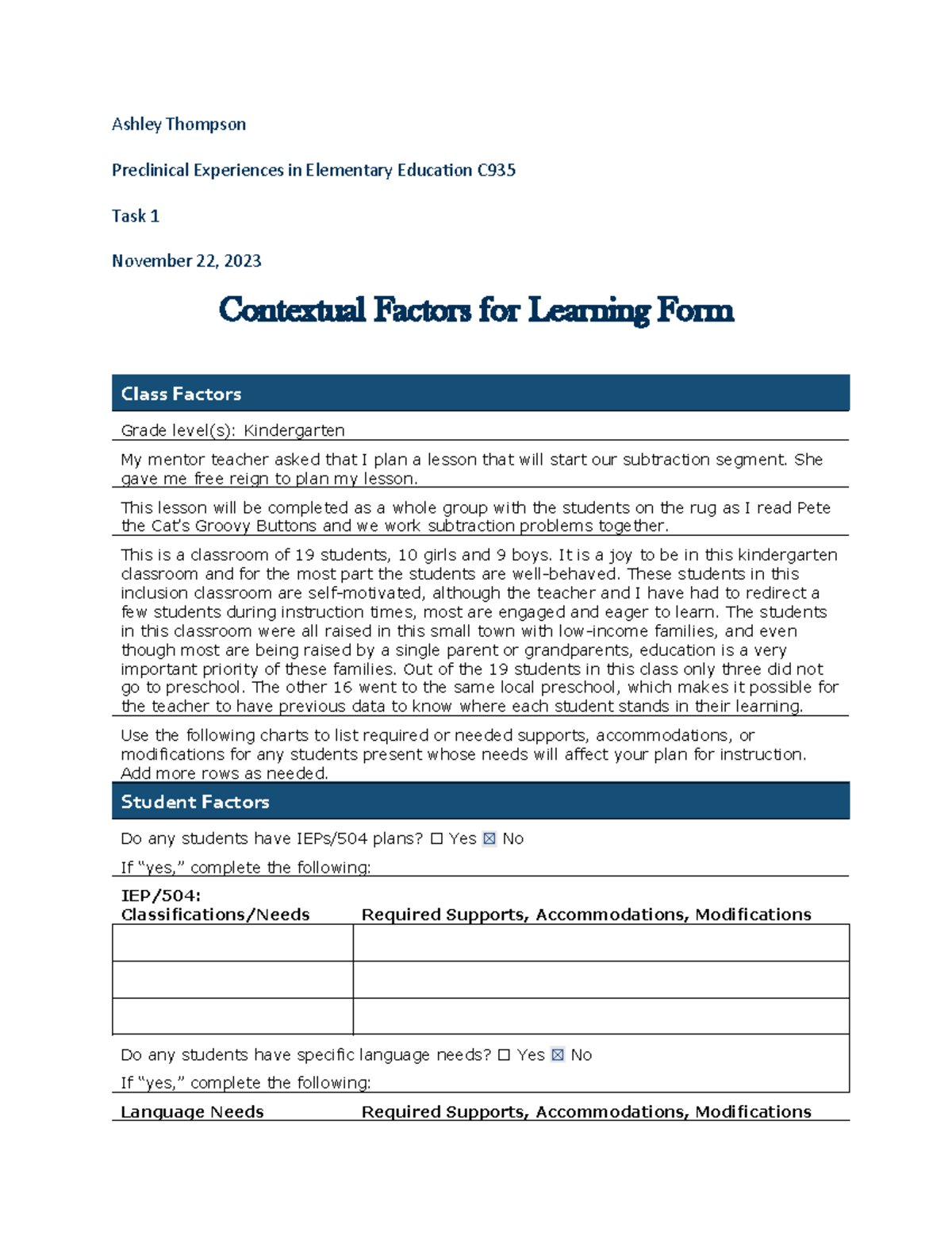 PCE Contextual Factors Task 1 Revision Ashley Thompson Preclinical