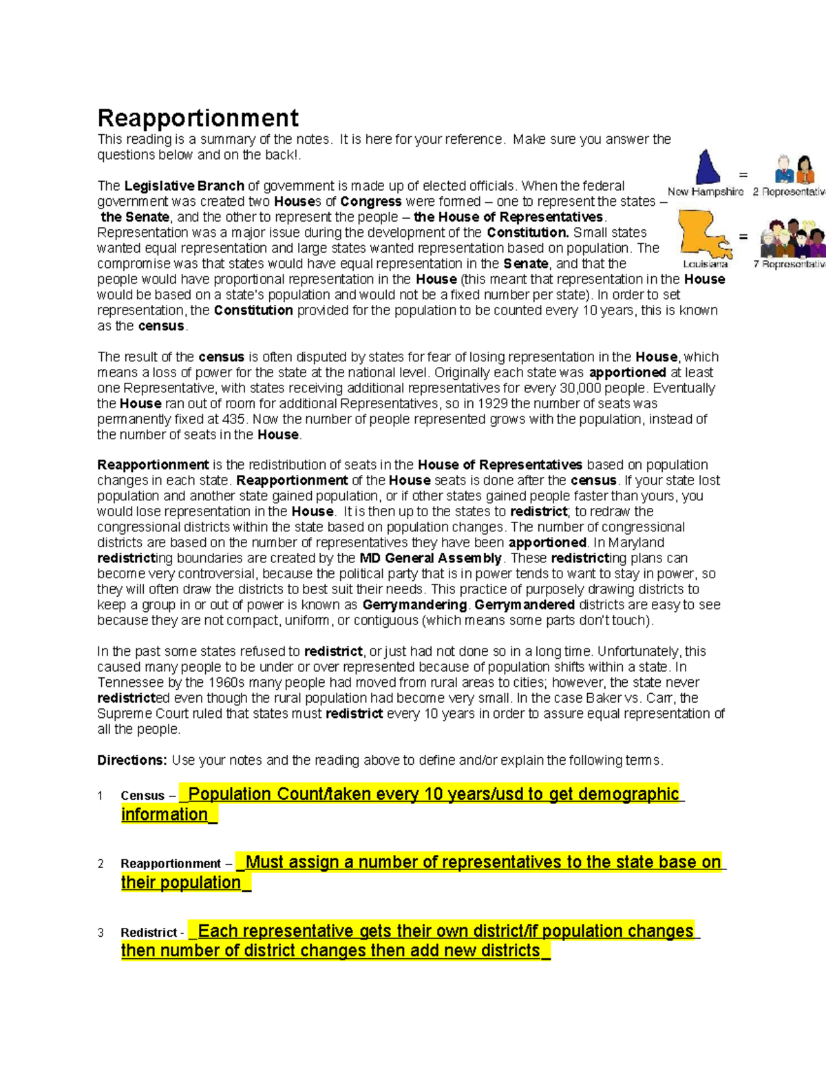 Reapportionment - Reapportionment This Reading Is A Summary Of The ...