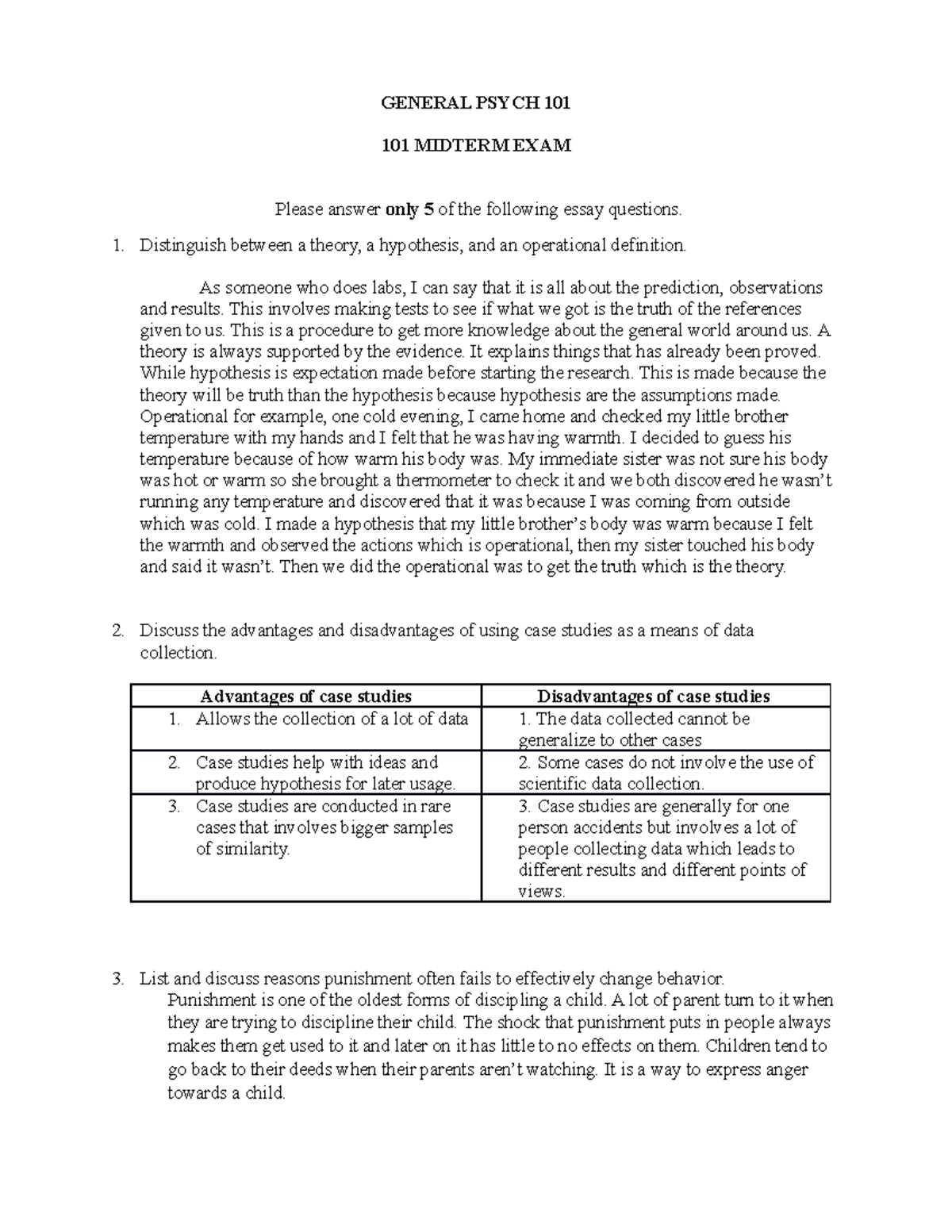 101 Midterm EXAM psy This is an example of a psychology exam