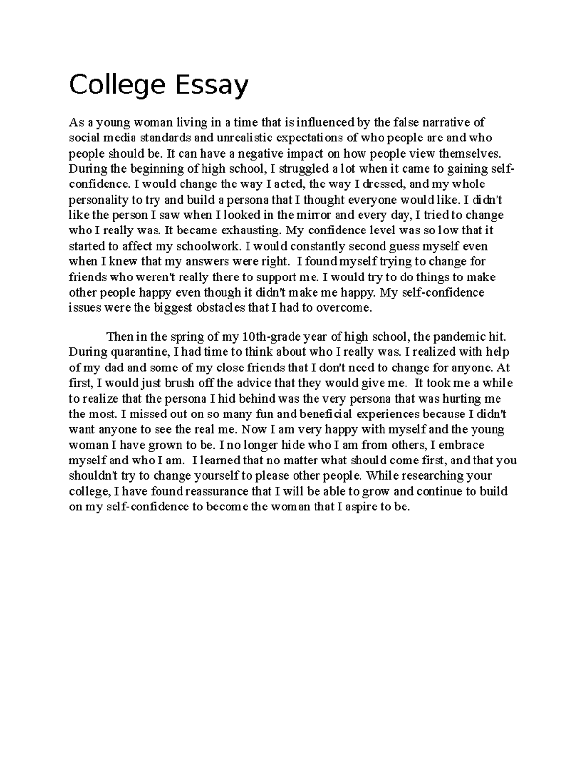 realization as a college student essay