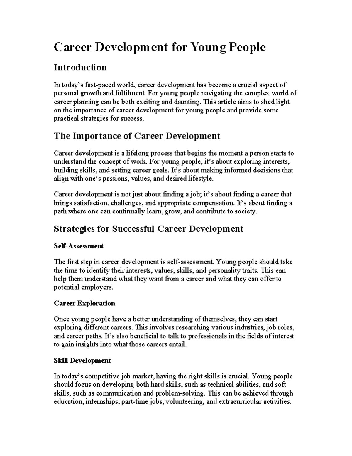 Article of Carrier - Career Development for Young People Introduction ...