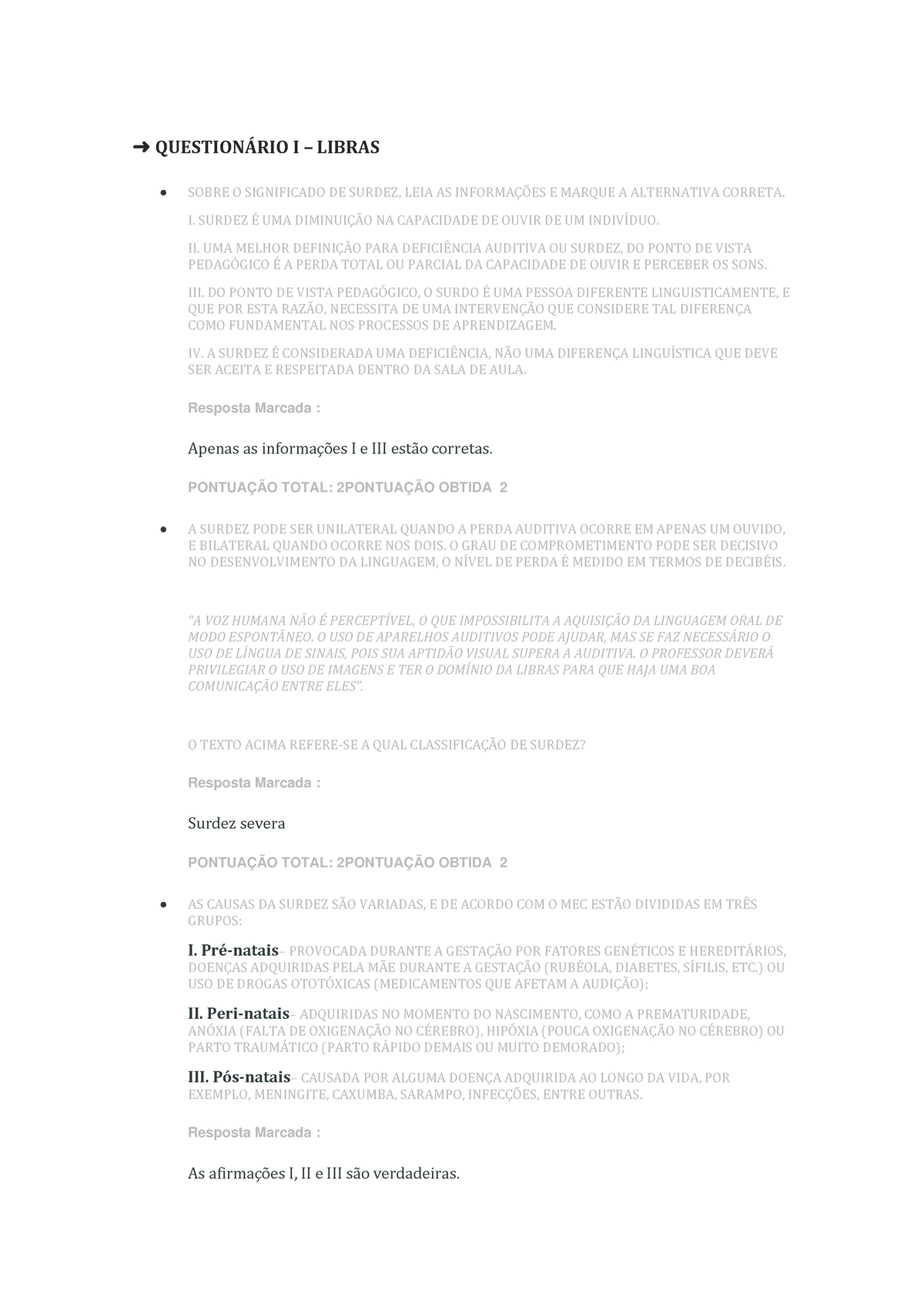 Questionário I- Questionário I – Libras - QUESTIONÁRIO I – LIBRAS ...