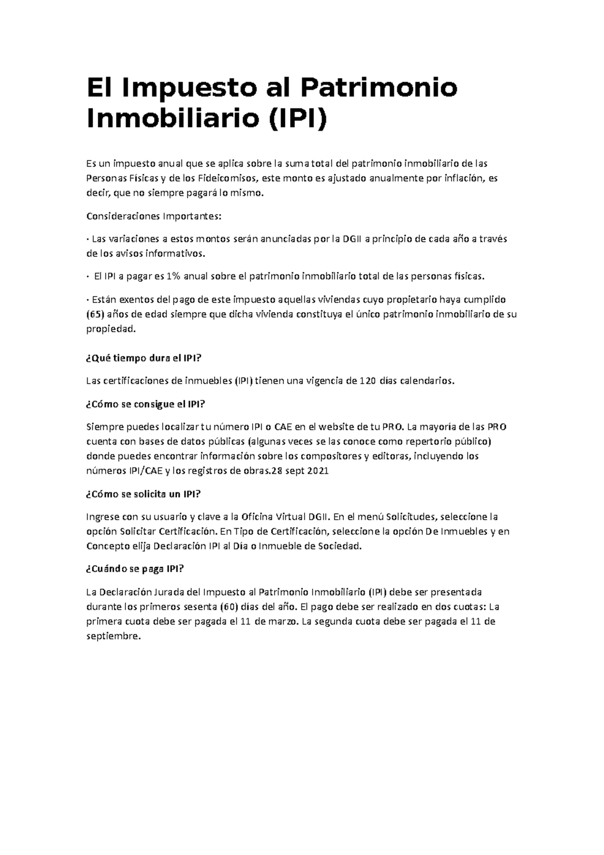 El Impuesto al Patrimonio Inmobiliario(IPI) - Consideraciones ...