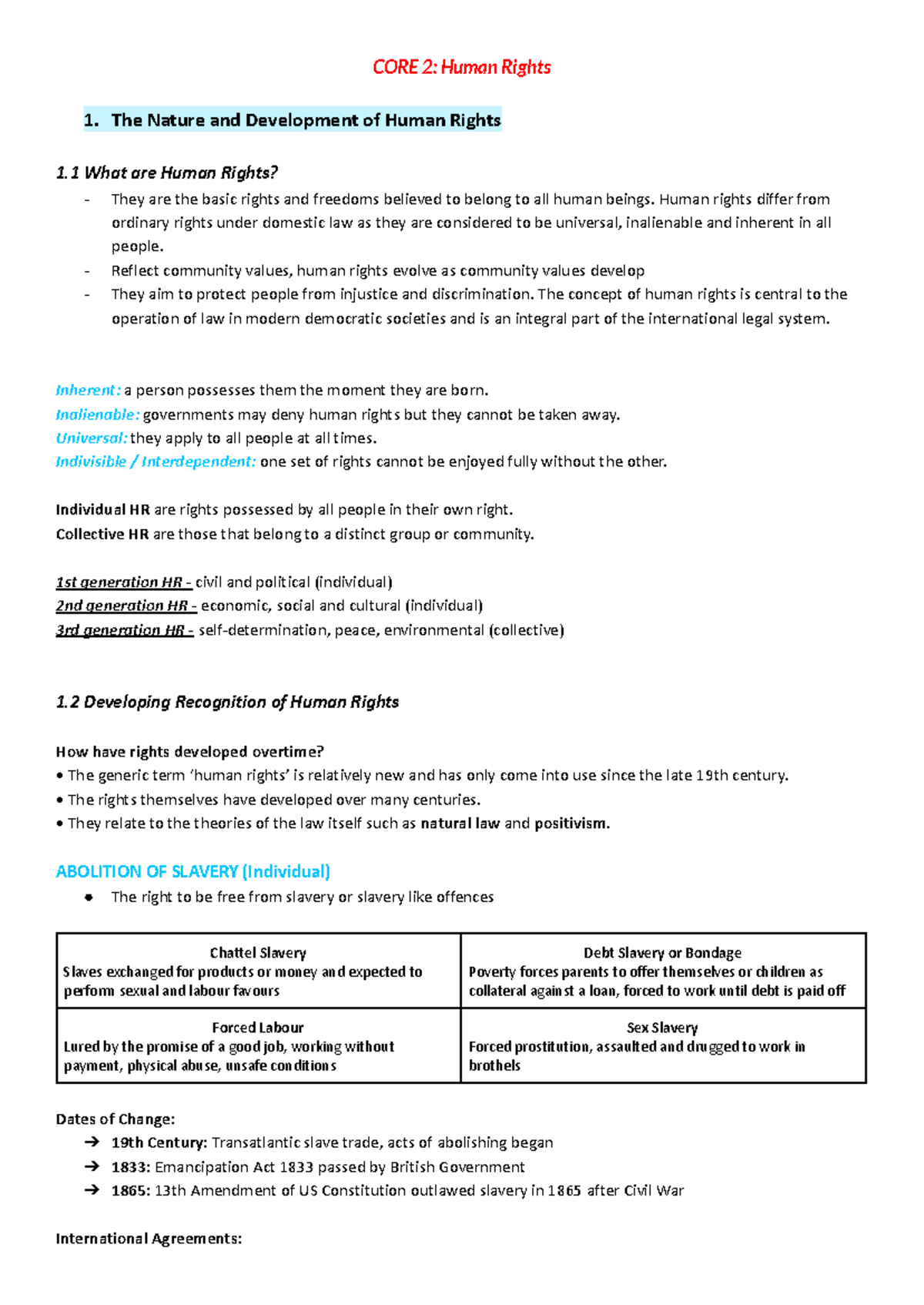 HSC Legal- CORE 2 Human Rights - CORE 2: Human Rights 1. The Nature and ...
