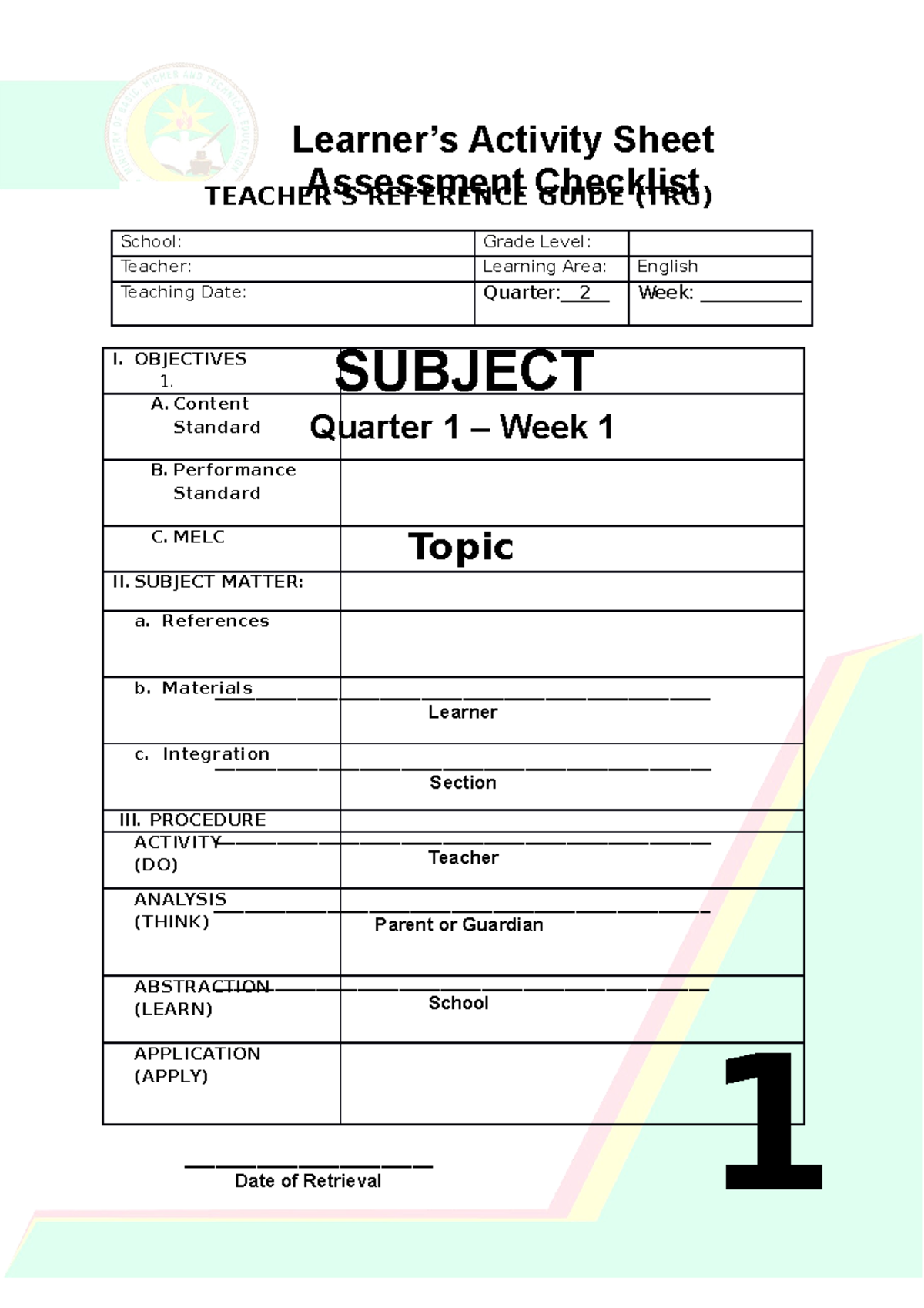 SHS ALM Template - documents - TEACHER'S REFERENCE GUIDE (TRG) School ...