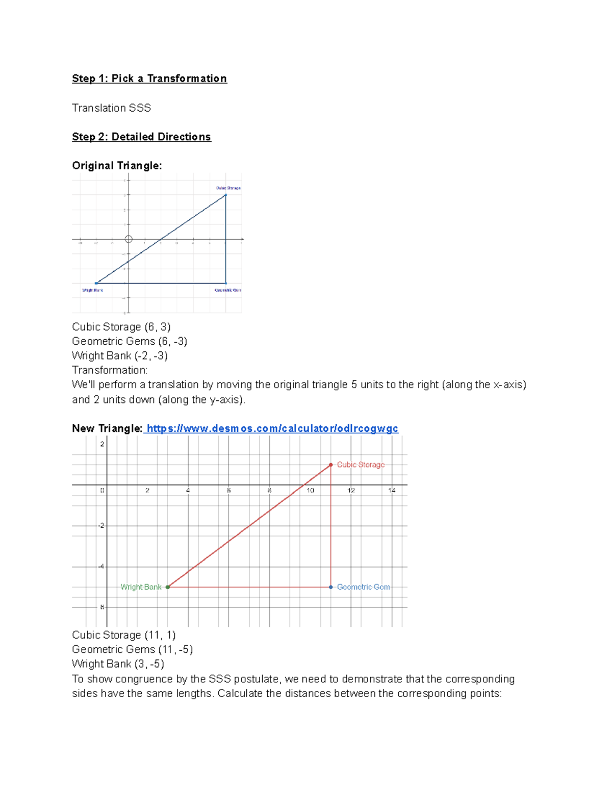Transformations - Step 1: Pick a Transformation Translation SSS Step 2 ...