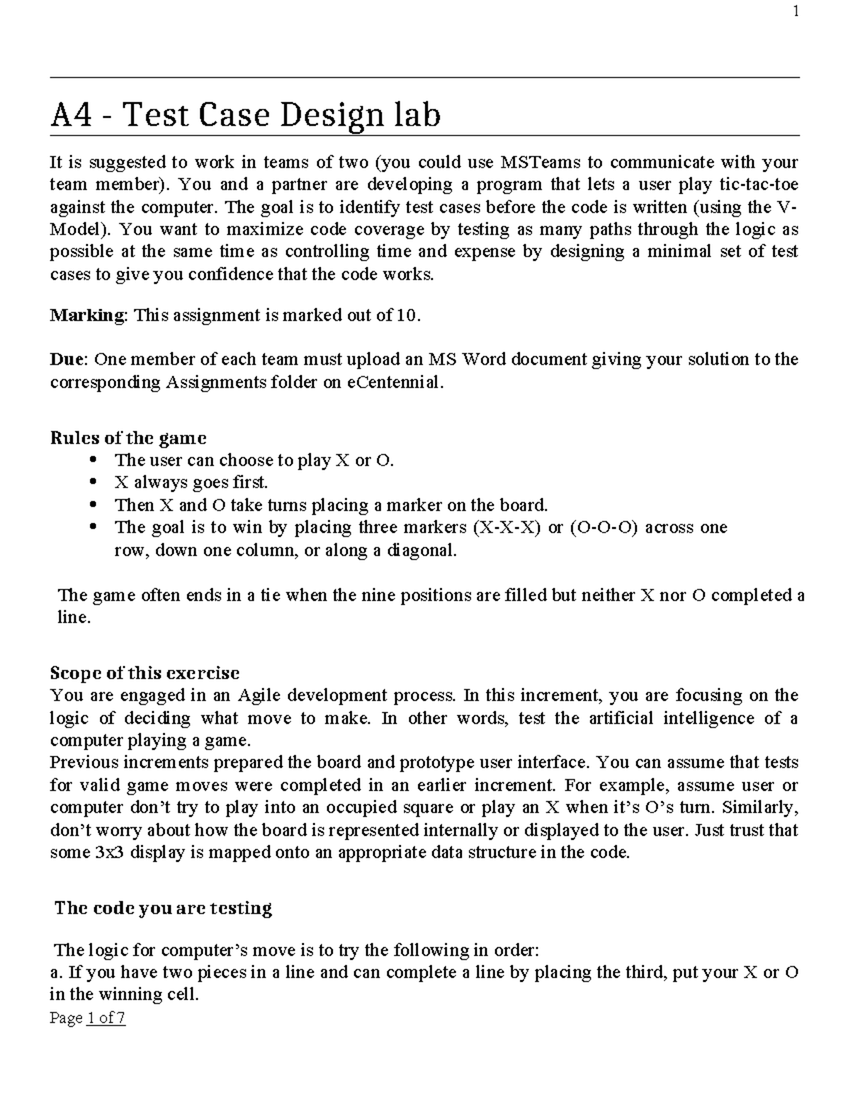 A4Test Case Spec Lab Assignment for Software Testing and Quality