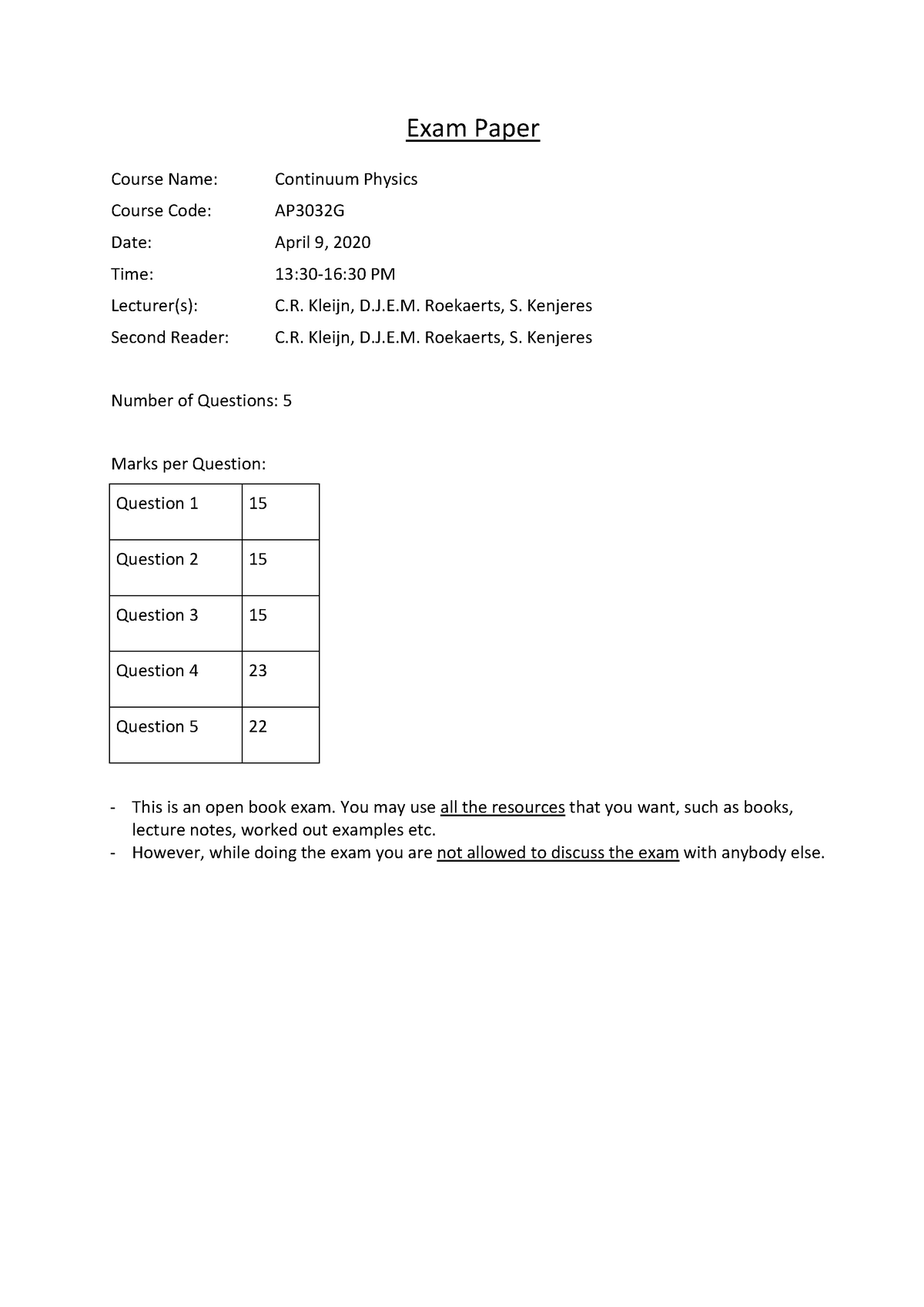 Exam Continuum Physics 2020 - Exam Paper Course Name: Continuum Physics ...