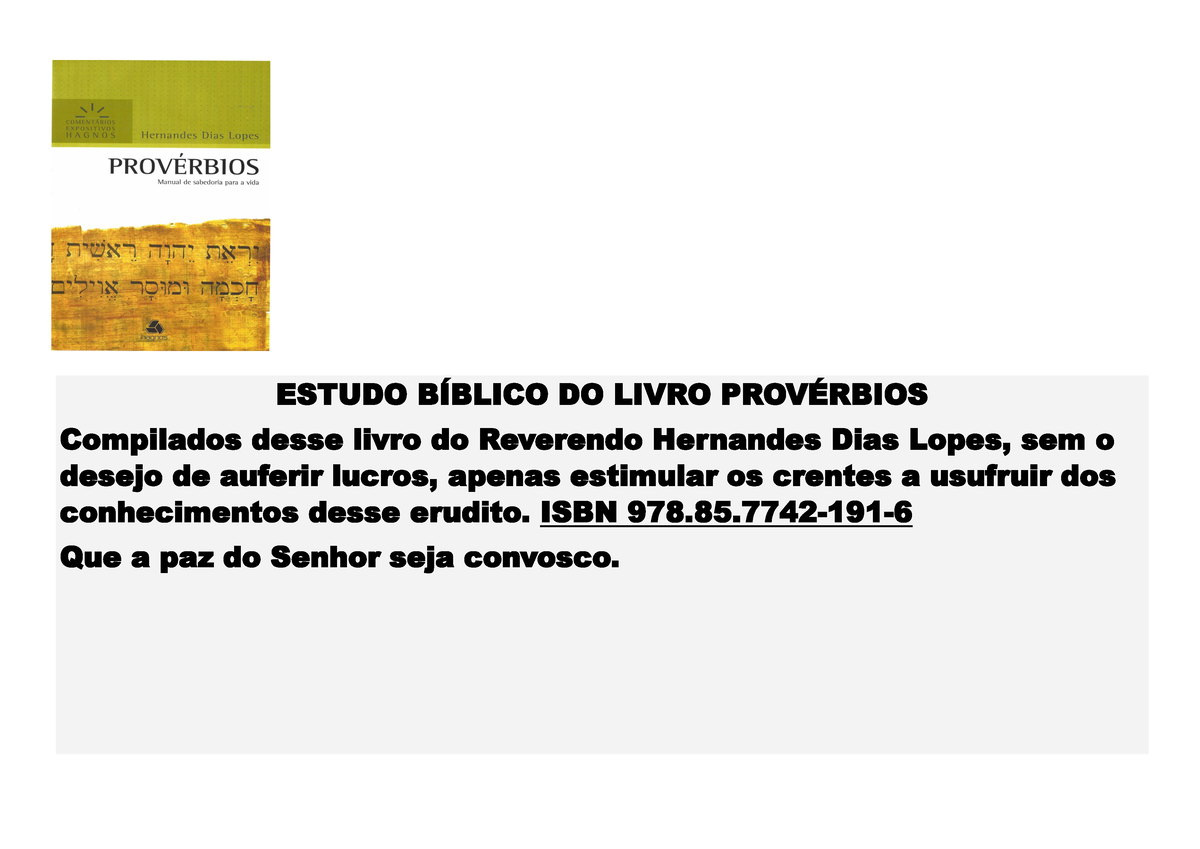 Estudos B Blicos De Prov Rbios Capitulo Estudo B Blico Do Livro Prov Rbios Compilados Desse