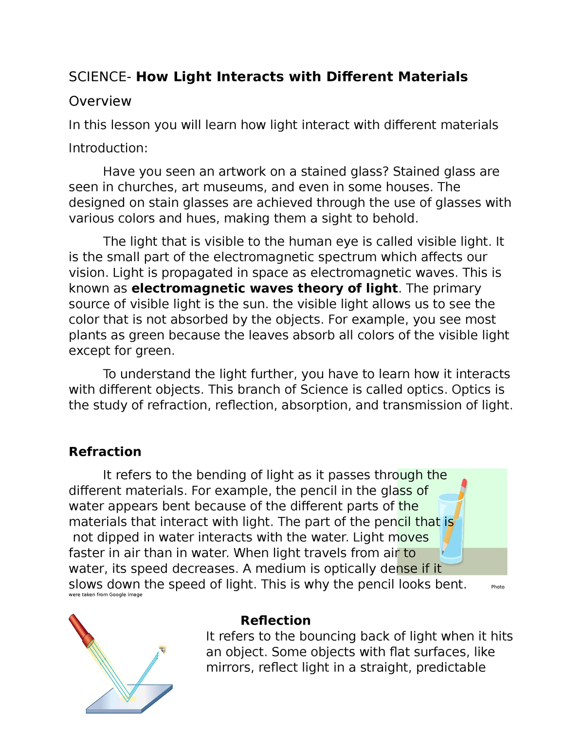 Science Light ( HOW Light Interact WITH Different Materials) SCIENCE