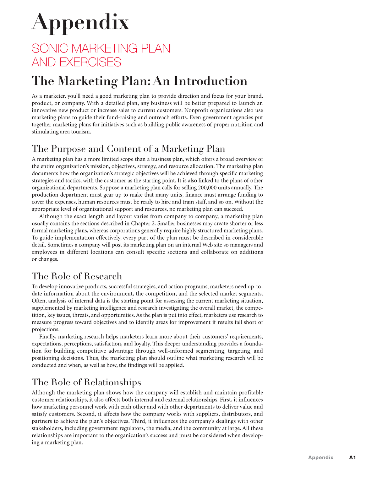 sonic marketing plan chapter assignments