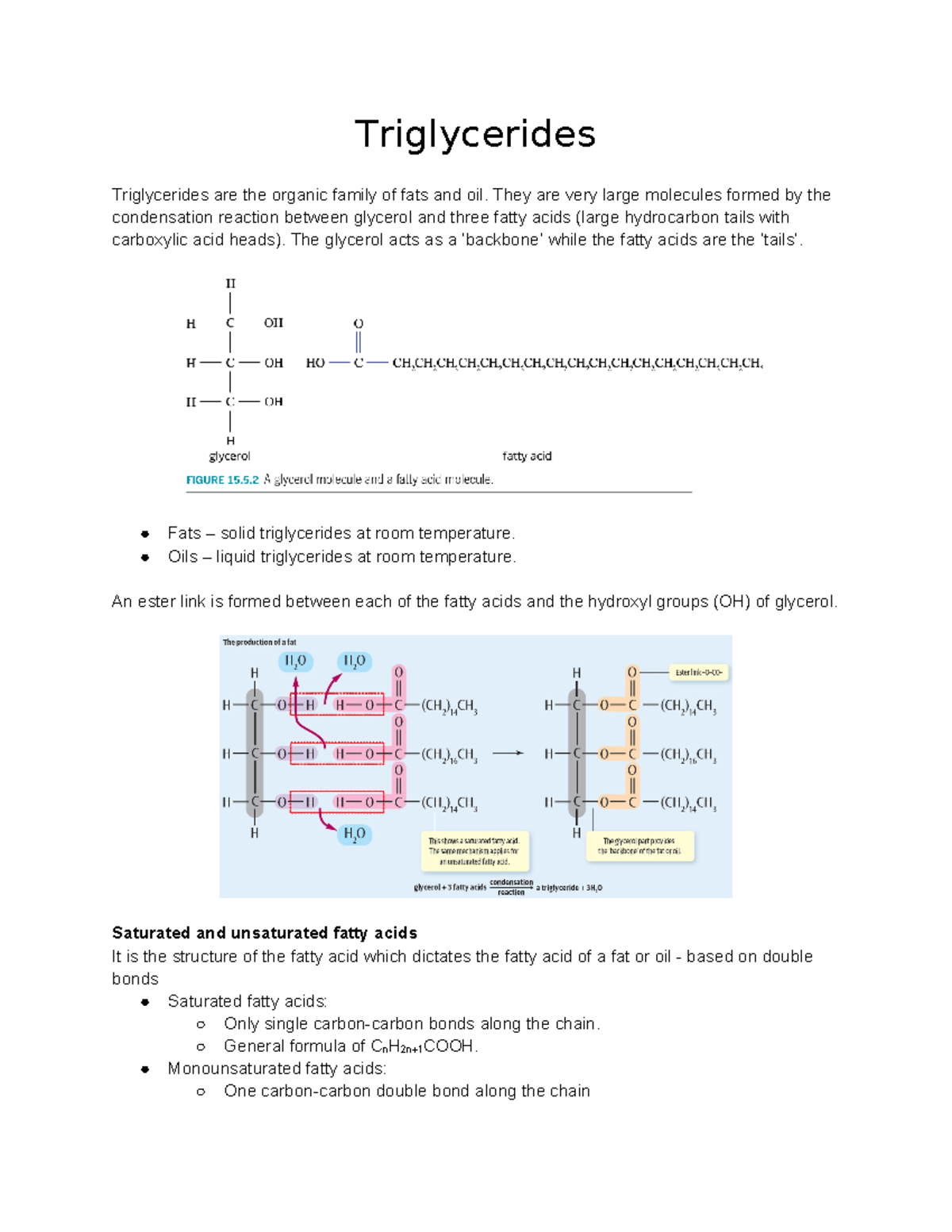 Triglycerides - study notes - Triglycerides Triglycerides are the ...