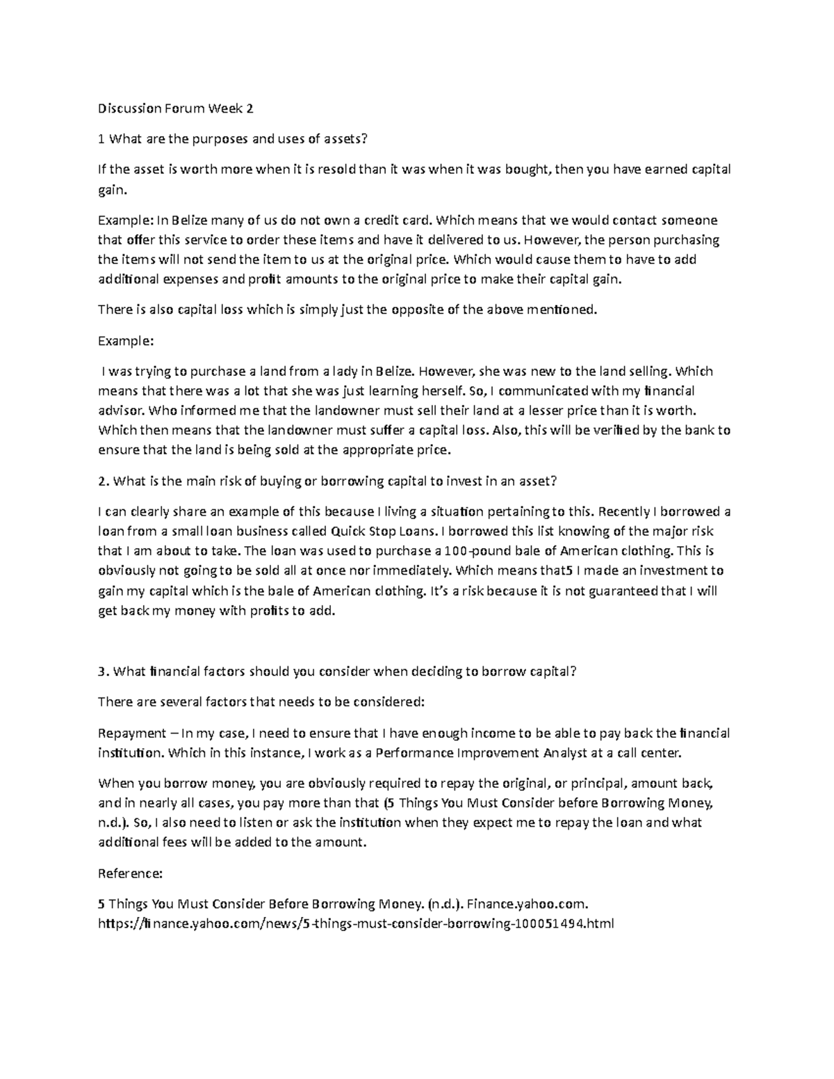 Personal Finance Discussion Forum 2 Discussion Forum Week 2 1 What