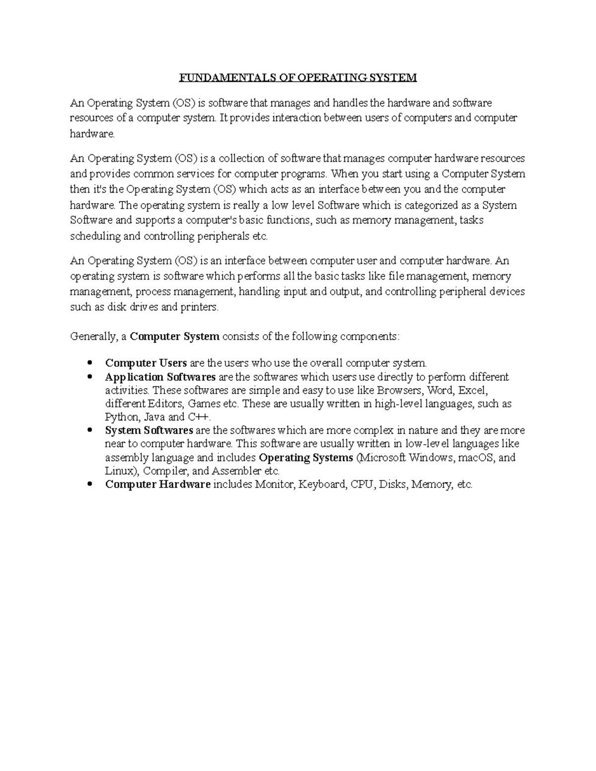 Fundamentals OF Operating System 2 - FUNDAMENTALS OF OPERATING SYSTEM ...