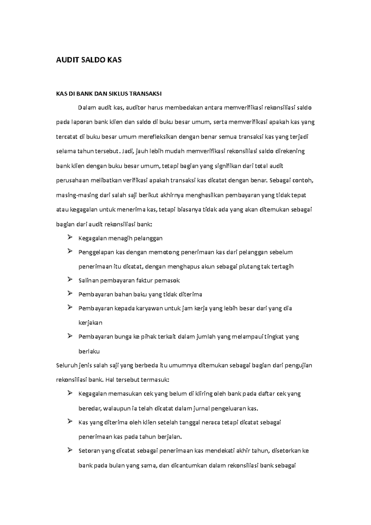 Downacademia audit AUDIT SALDO KAS KAS DI BANK DAN SIKLUS TRANSAKSI
