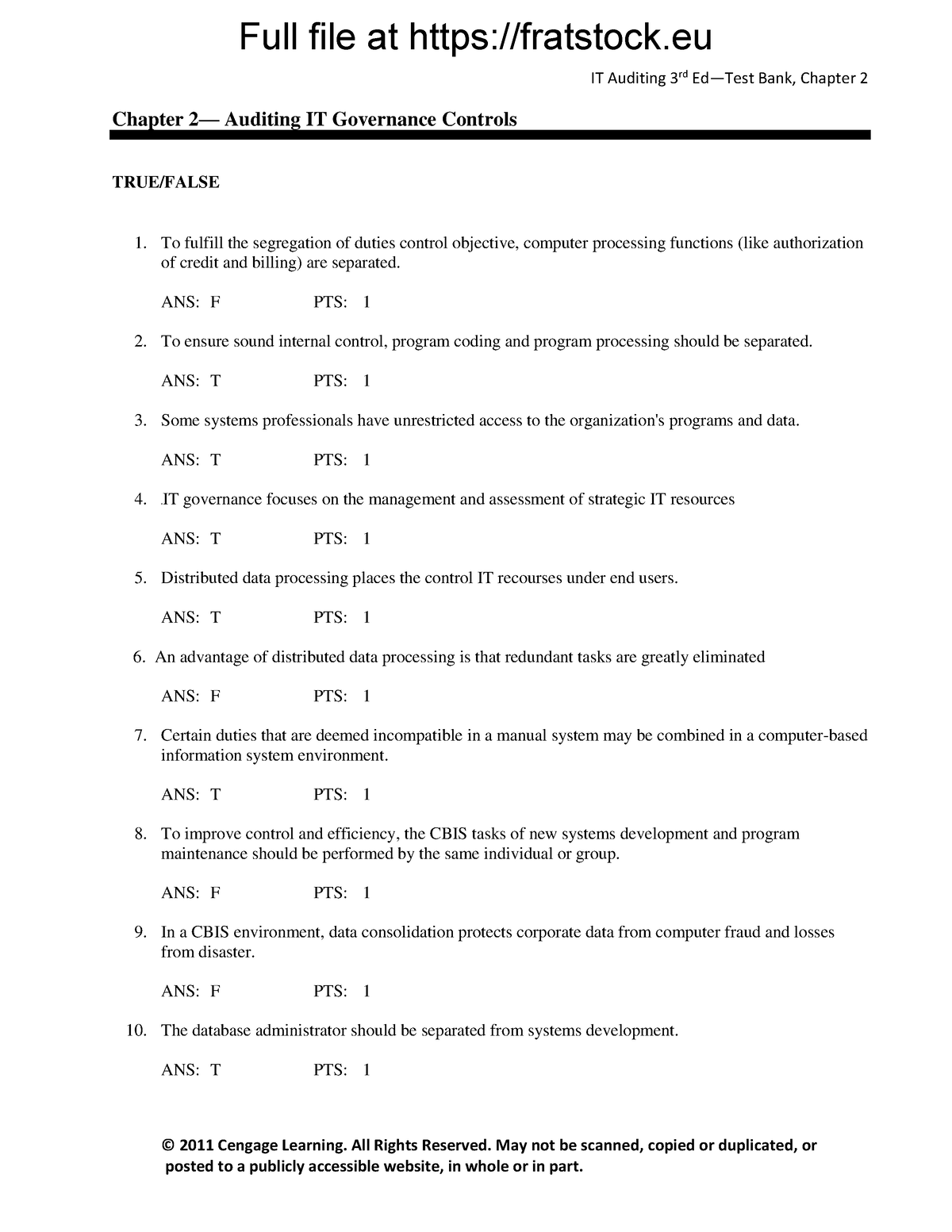 CIS Chapter 2 TEST BANK - Materials For Accounting - IT Auditing 3rd Ed ...