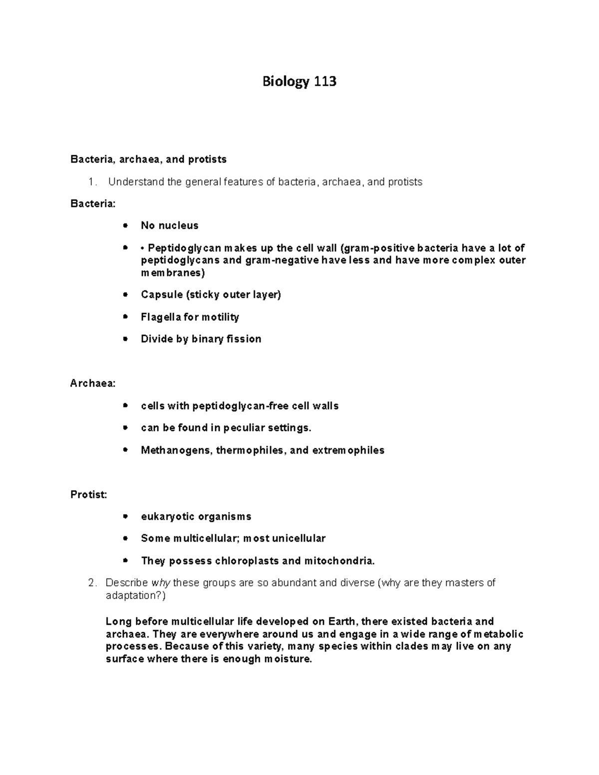 BIO 113 Notes (4) (Assignment) - Biology 113 Bacteria, archaea, and ...