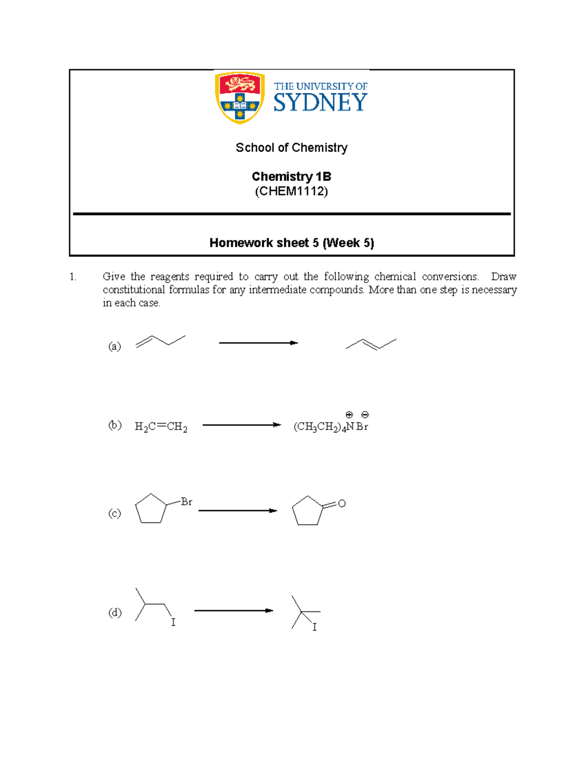 Homework 05 - Tutorial Notes - Semester 1 - School Of Chemistry ...