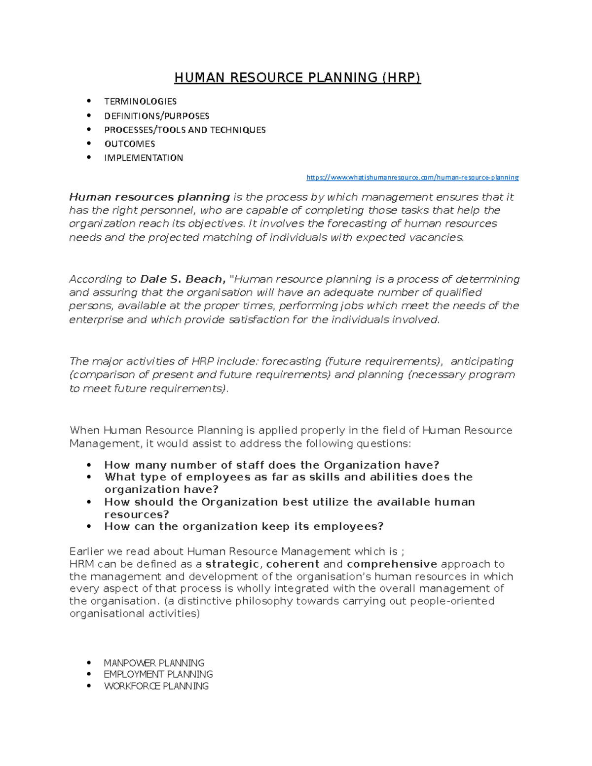 4. Human Resource Planning HUMAN RESOURCE PLANNING (HRP