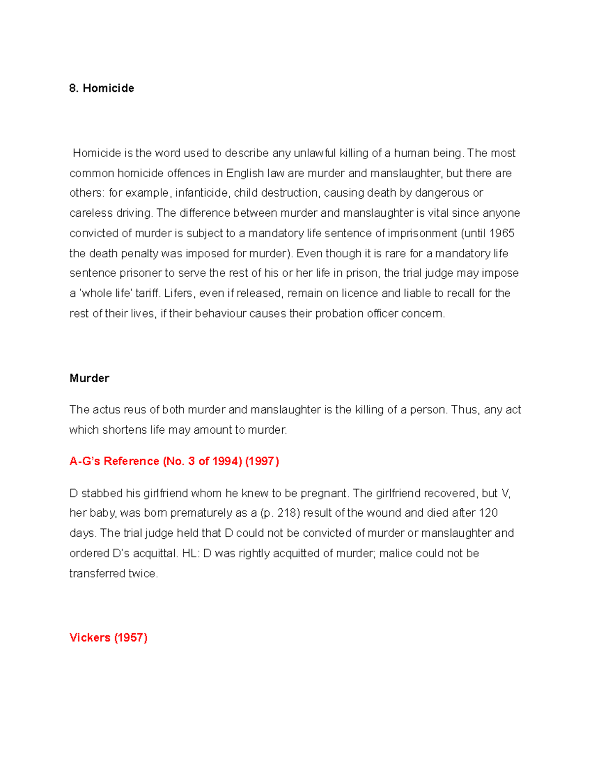 8. Homicide - Criminal Law - 8. Homicide Homicide is the word used to ...