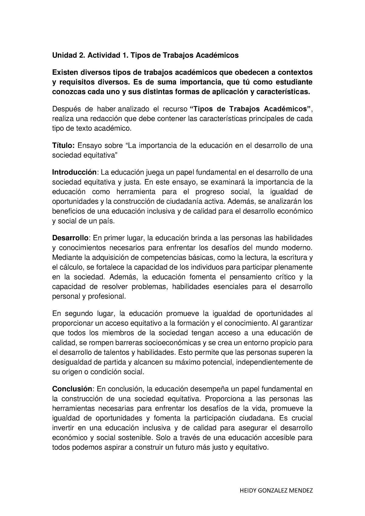 Unidad 2 Actividad 1 Tipos De Trabajos Académicos Heidy Gonzalez Mendez Unidad 2 Actividad 8890