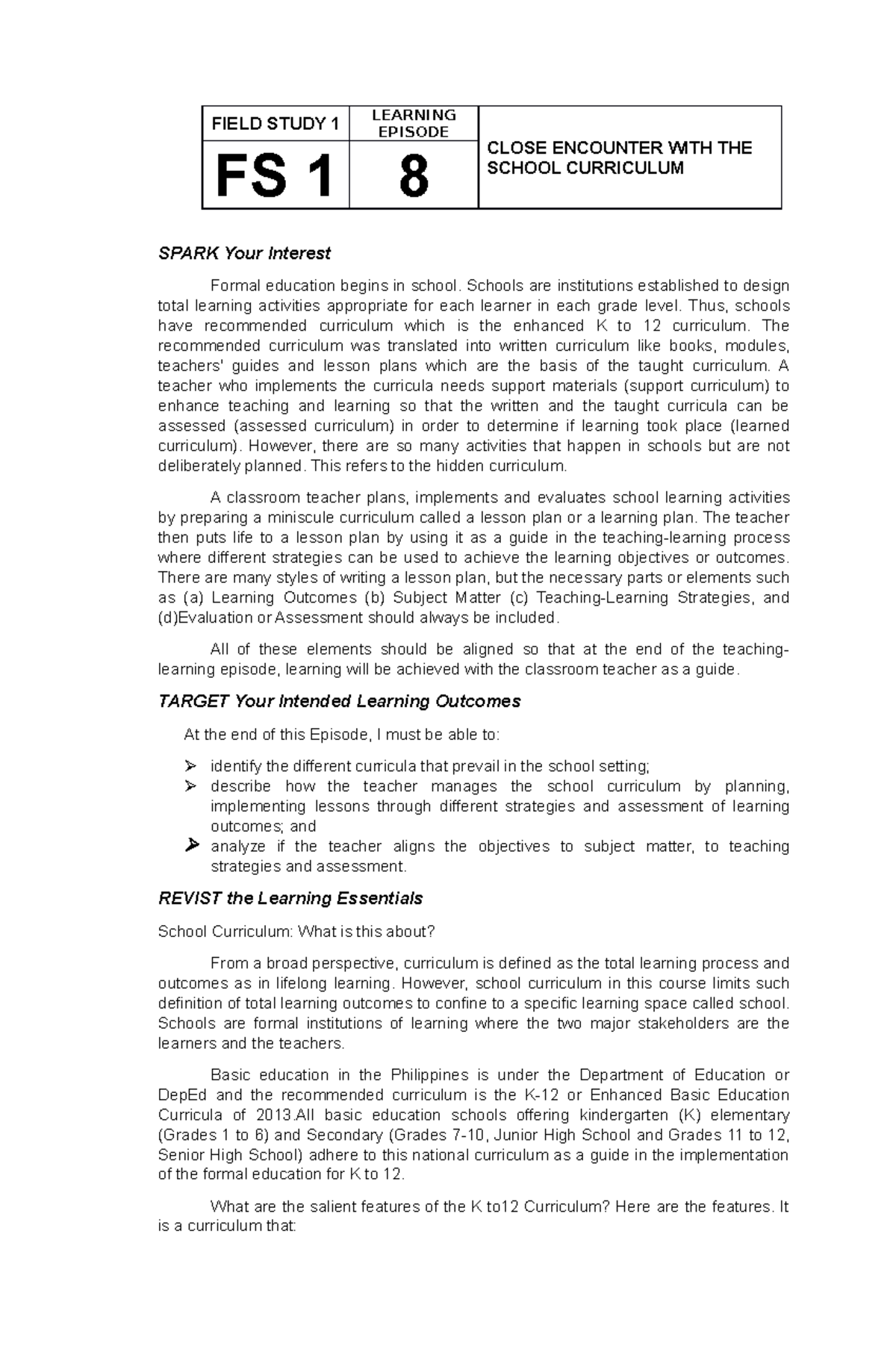 FS 1 Learning Ep 08................ FIELD STUDY 1 LEARNING EPISODE CLOSE ENCOUNTER