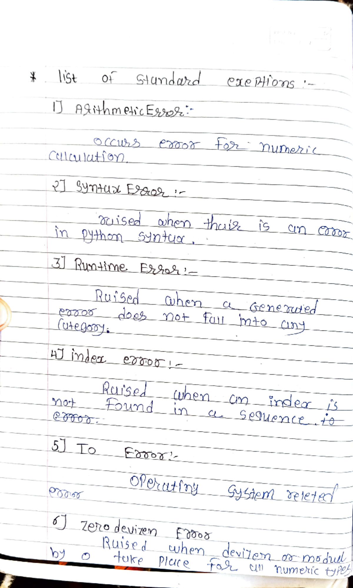 Python - Use to this pdf for study - if list OF standard exeptions ...