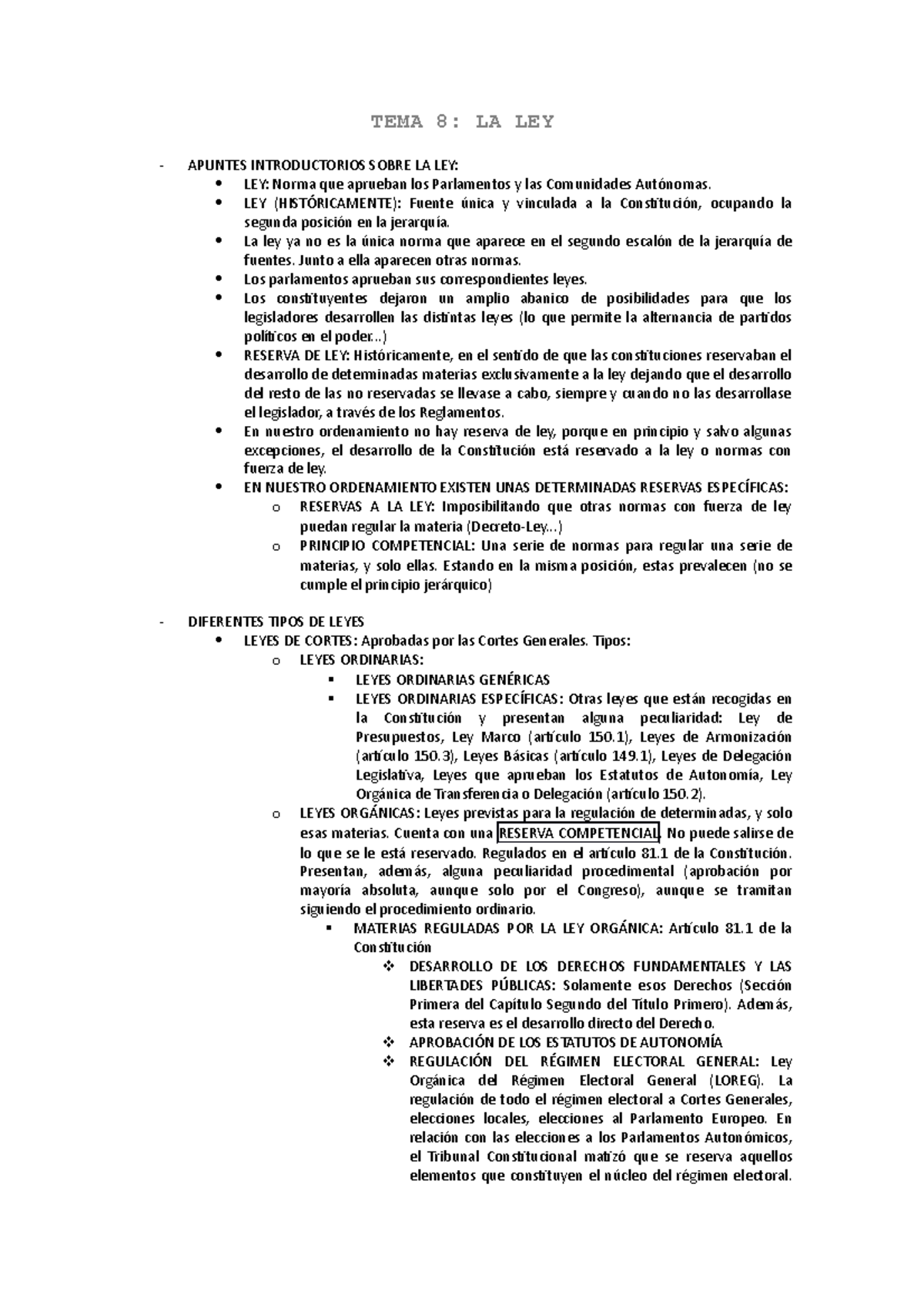 TEMA 8 - Apuntes 8 - TEMA 8: LA LEY - APUNTES INTRODUCTORIOS SOBRE LA ...