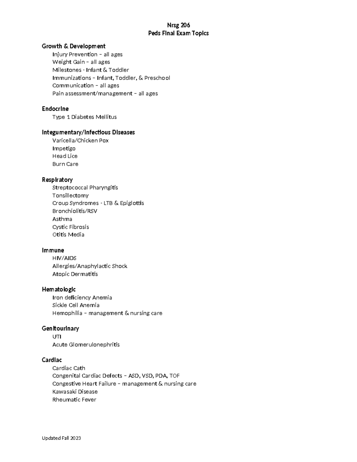 Peds Final Exam Topics-4 - Nrsg 206 Peds Final Exam Topics Growth ...
