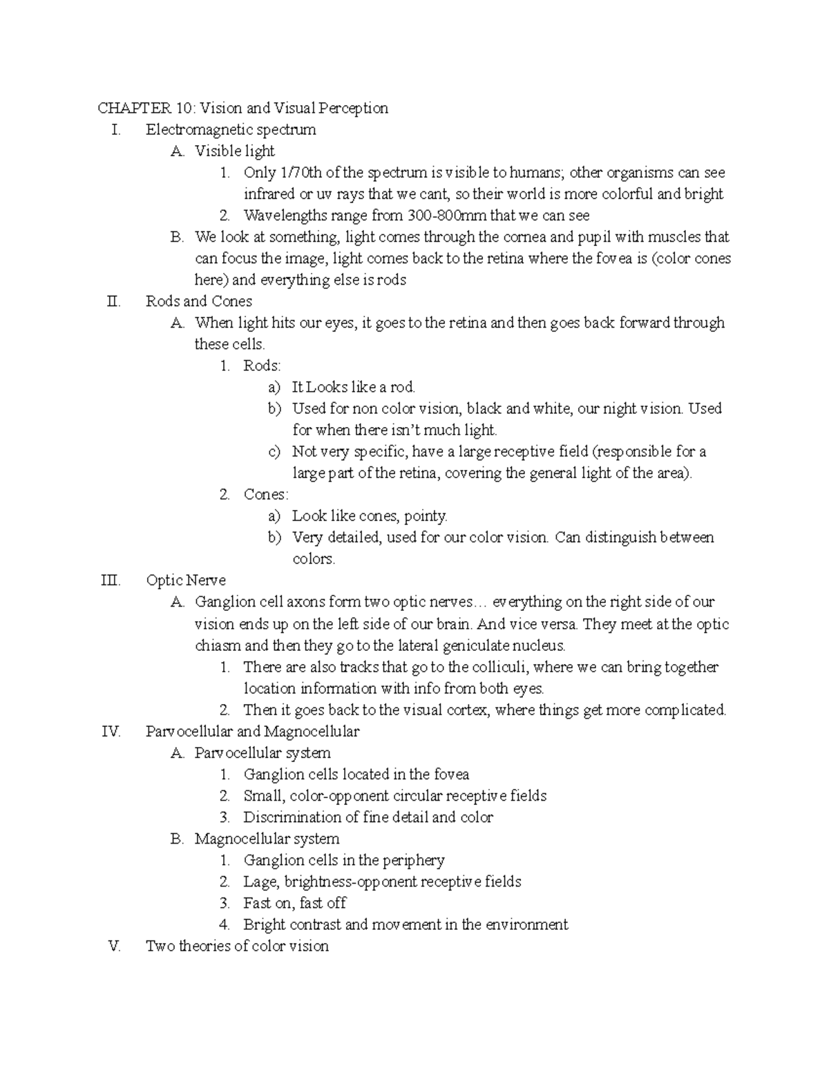 Neuroscience Unit 4 - Lecture notes Unit 4 - CHAPTER 10: Vision and ...