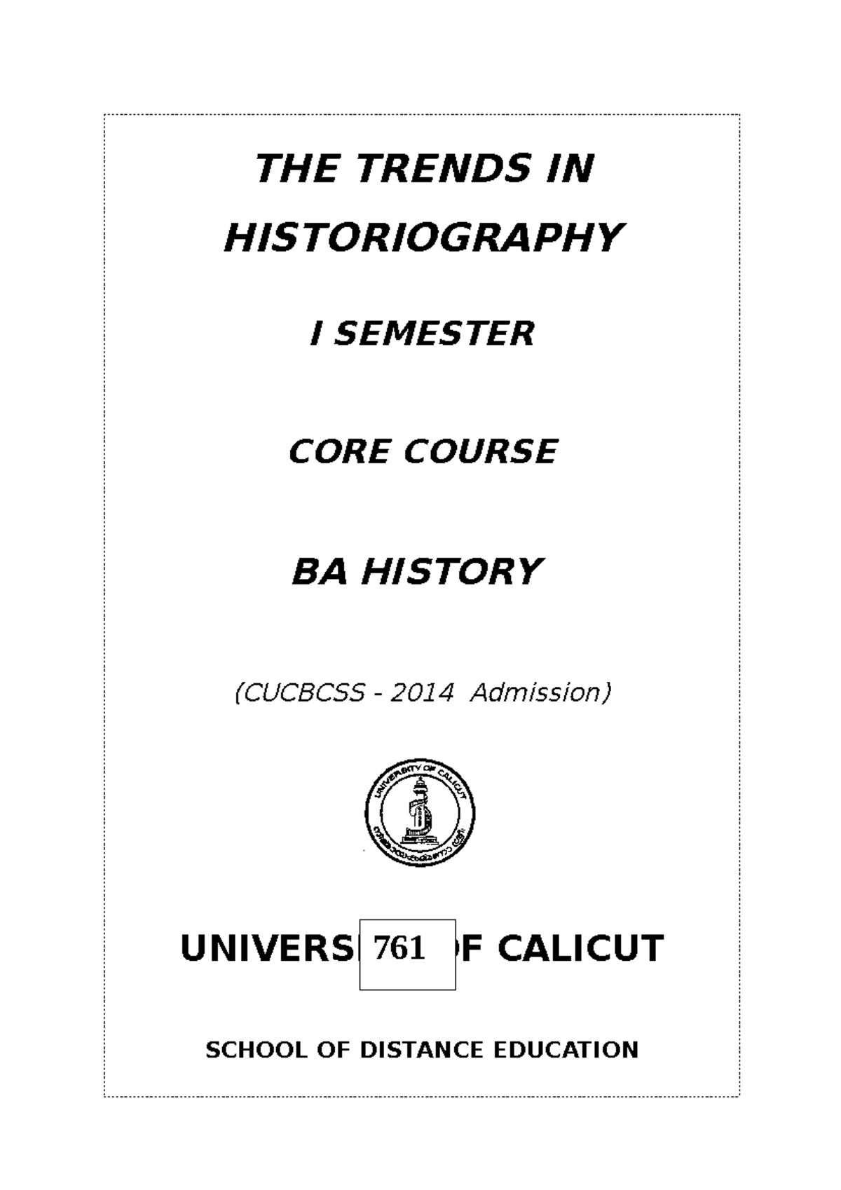 BA History - I Sem - Core Course - The Trends In Historiography 2015 ...