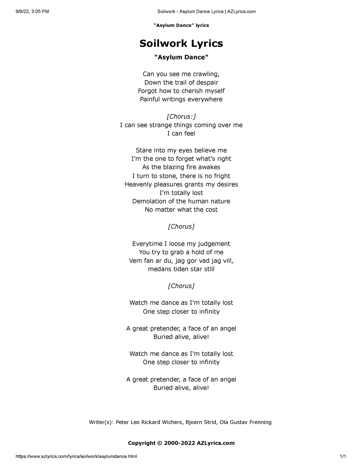 Soilwork - Asylum Dance Lyrics AZLyrics - 9/9/22, 3:05 PM Soilwork ...