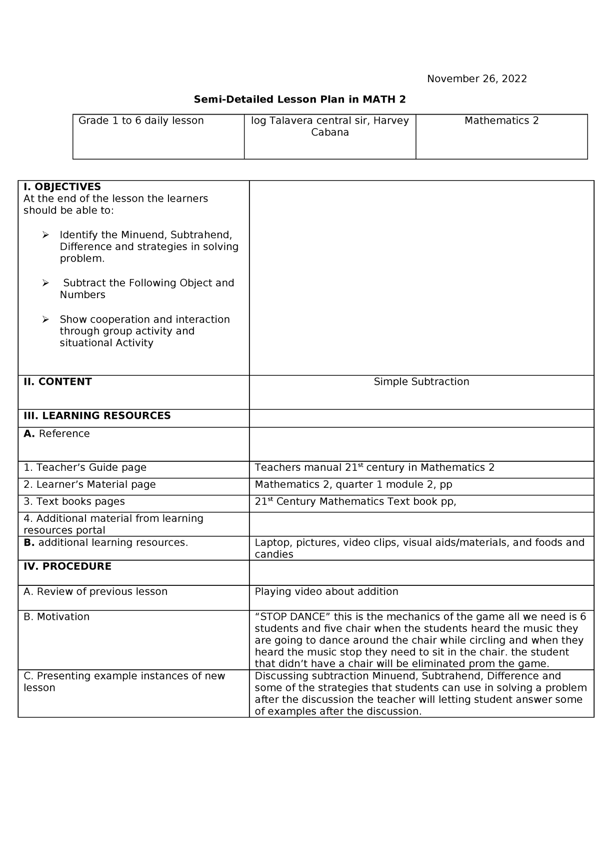 Semi-detailed LP Sir Harvey - November 26, 2022 Semi-Detailed Lesson ...