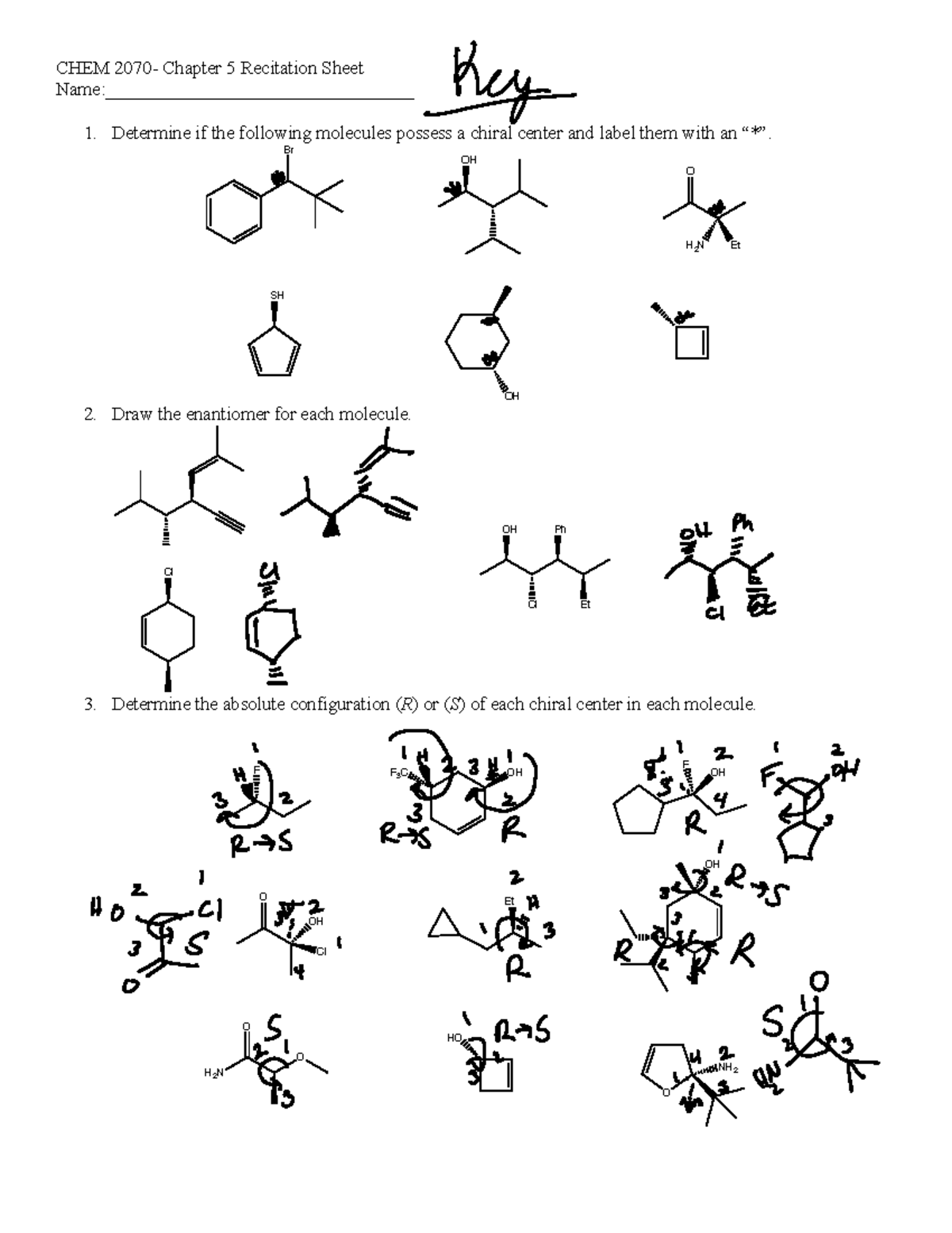 Ch5 rec sheet - CHEM 2070- Chapter 5 Recitation Sheet Name