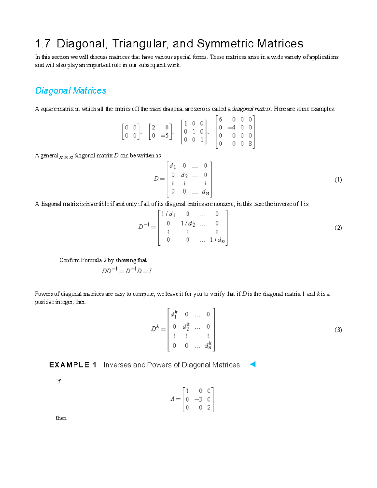 Diagonal, Triangular, and Symmetric Matrices - These matrices arise in ...