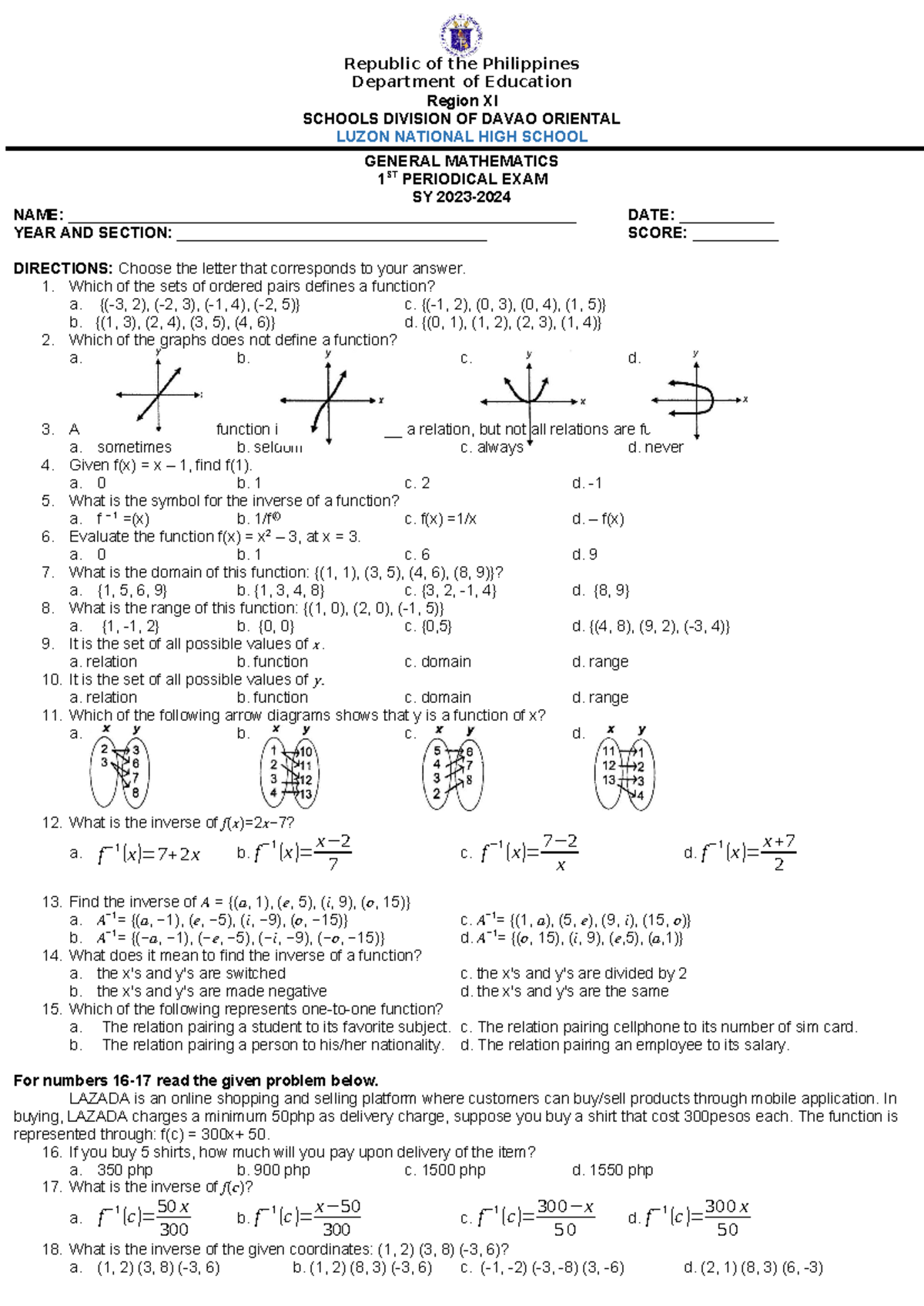 Q1 General Mathematics - Republic of the Philippines Department of ...
