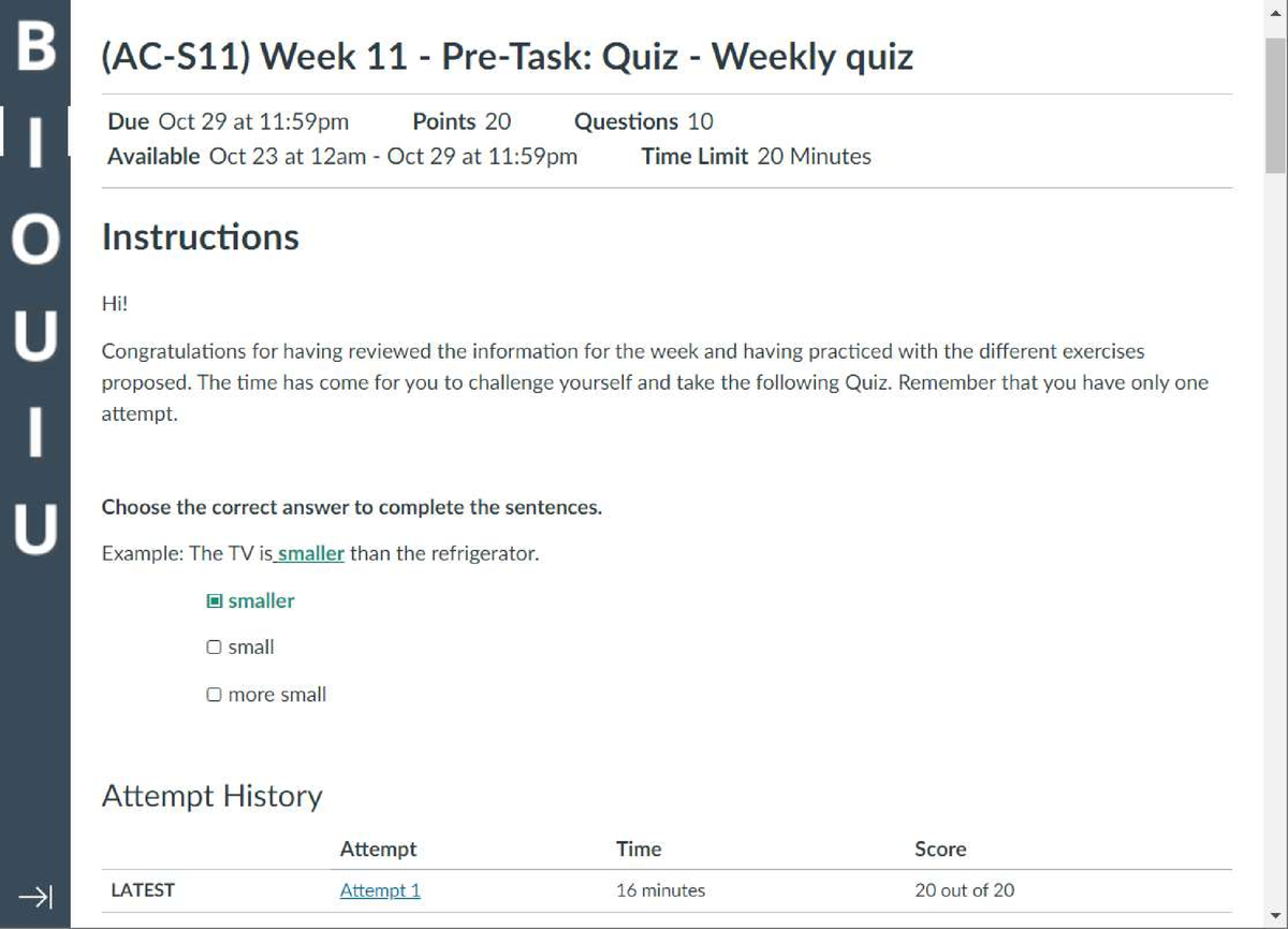 (AC-S11) Week 11 - Pre-Task Quiz - Weekly Quiz - Ingles III - Studocu