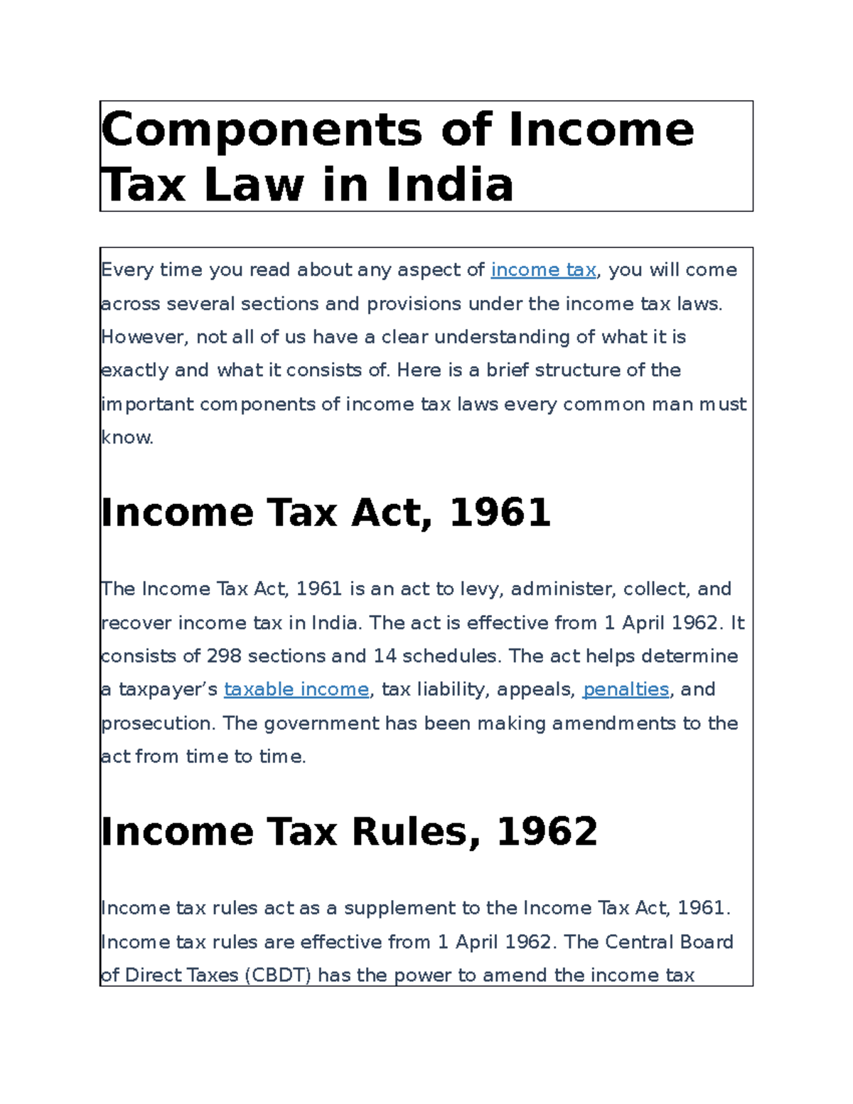 Components of Tax Law in India Components of Tax Law in