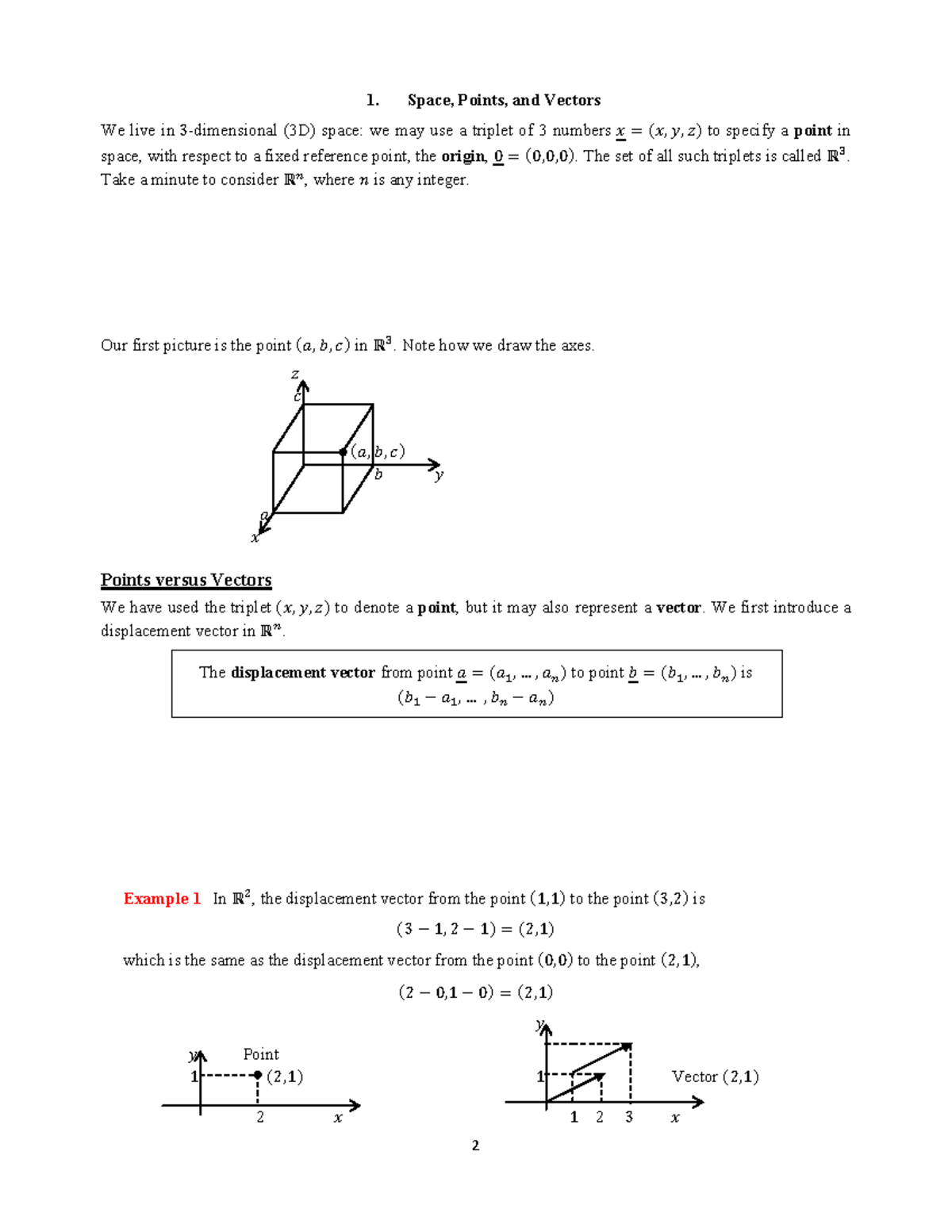 1.1 to 1.3 lecture notes - 2 1. Space, Points, and Vectors We live in 3 ...
