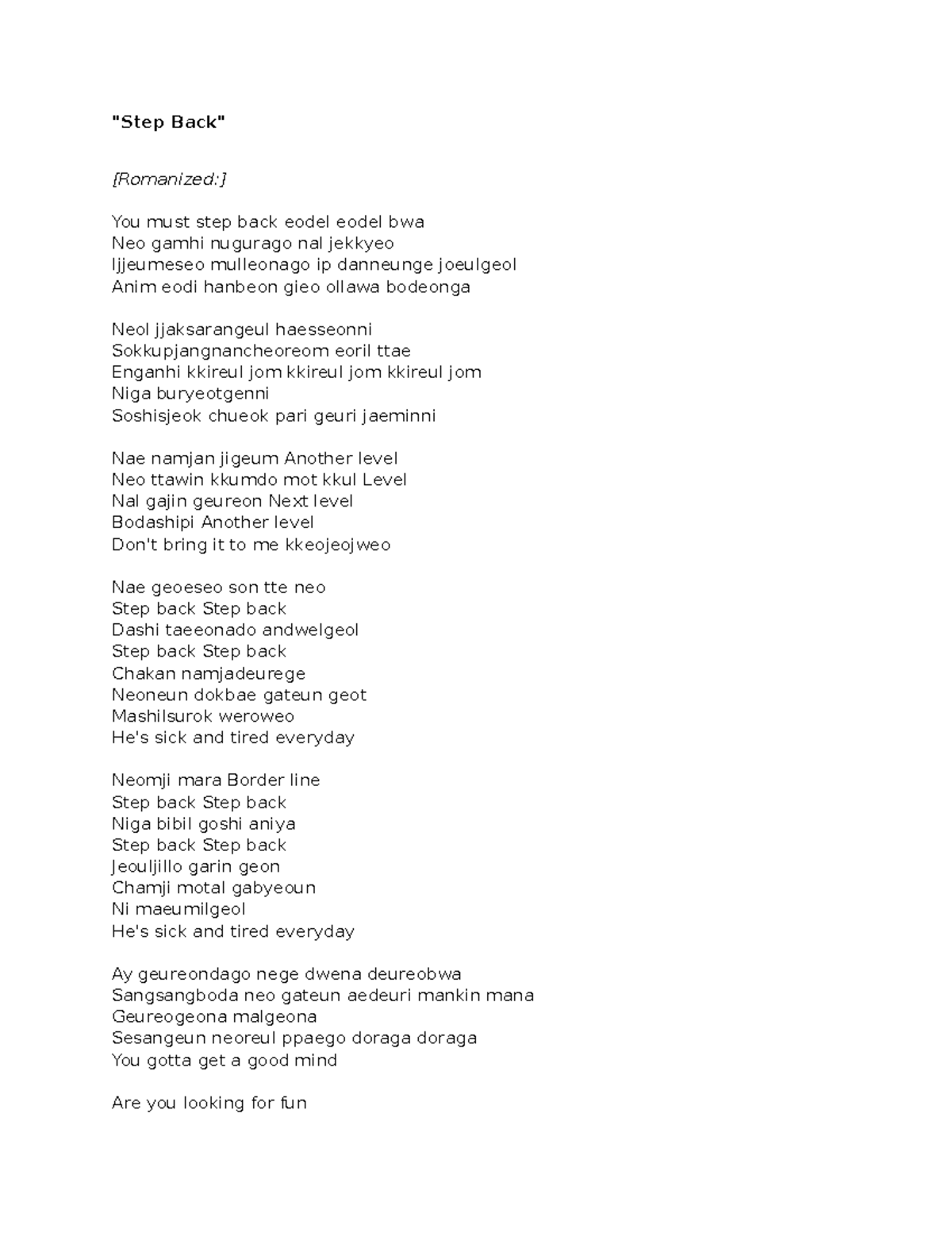 Step Back - Thank you soo much - "Step Back" [Romanized:] You must step ...