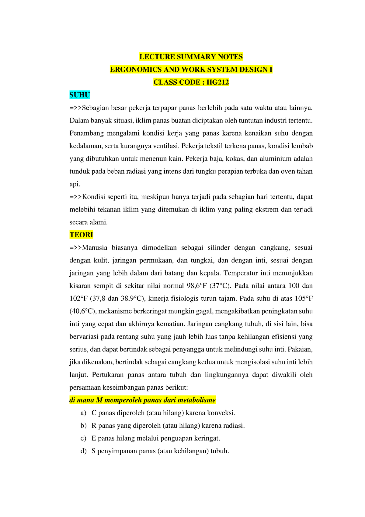 Suhu Ergo 3 - Mata Kuliah Ergonomi Dan Perancangan Sistem Kerja 1 ...