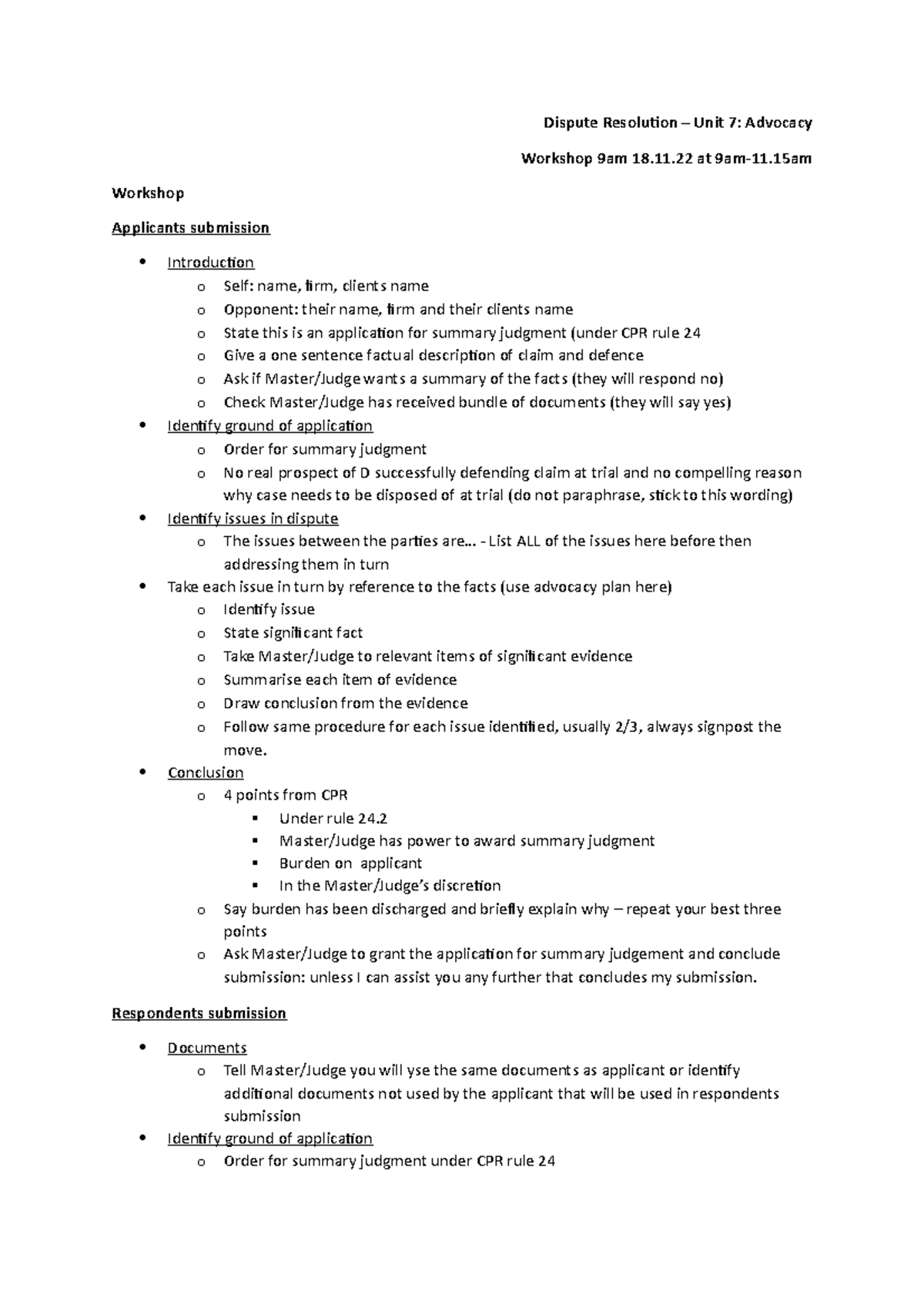 Advocacy Notes and Consolidation - Dispute Resolution – Unit 7 ...