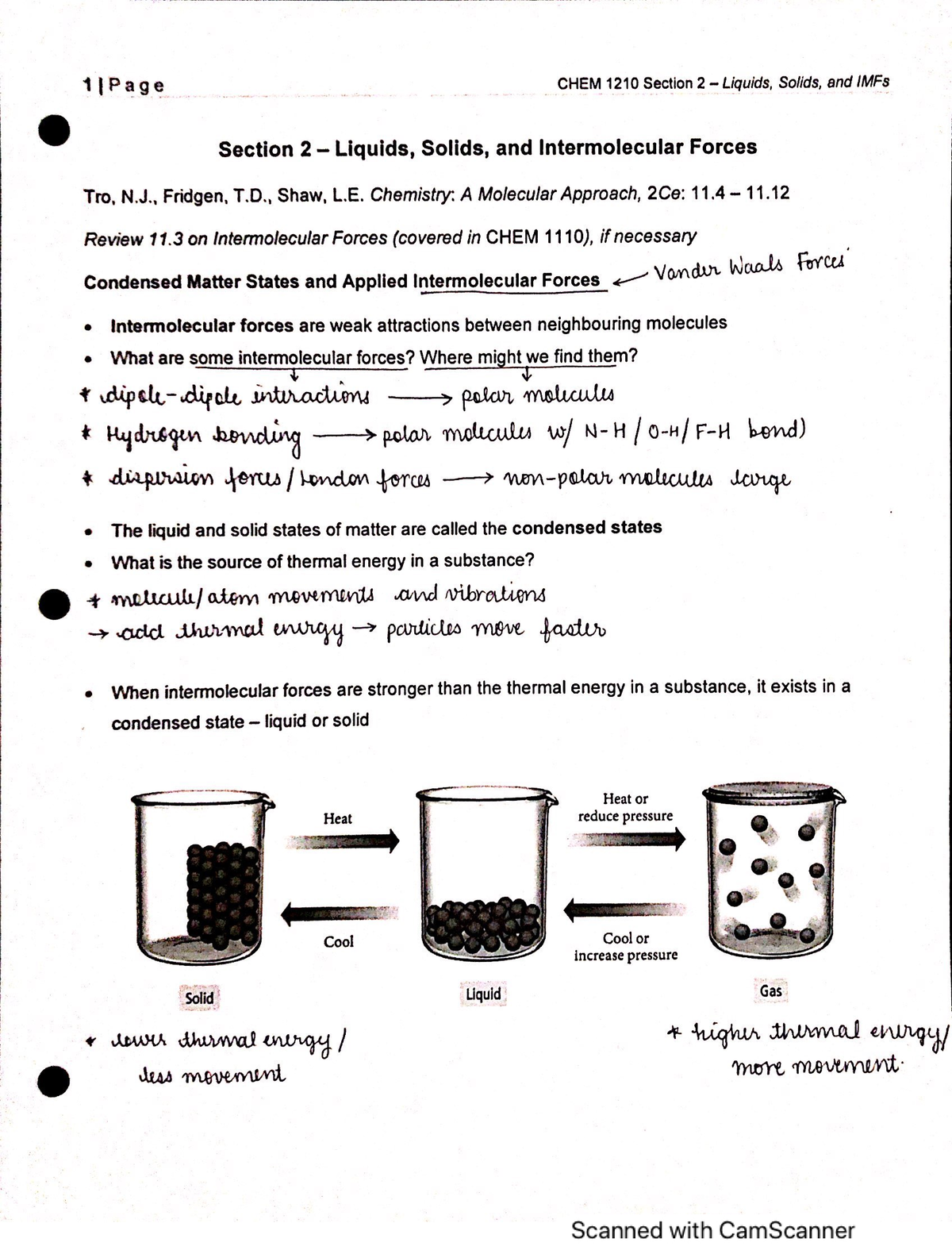 Lecture 2- Liquids, Solids And Intermolecular Forces - CHEM 1210 - Studocu