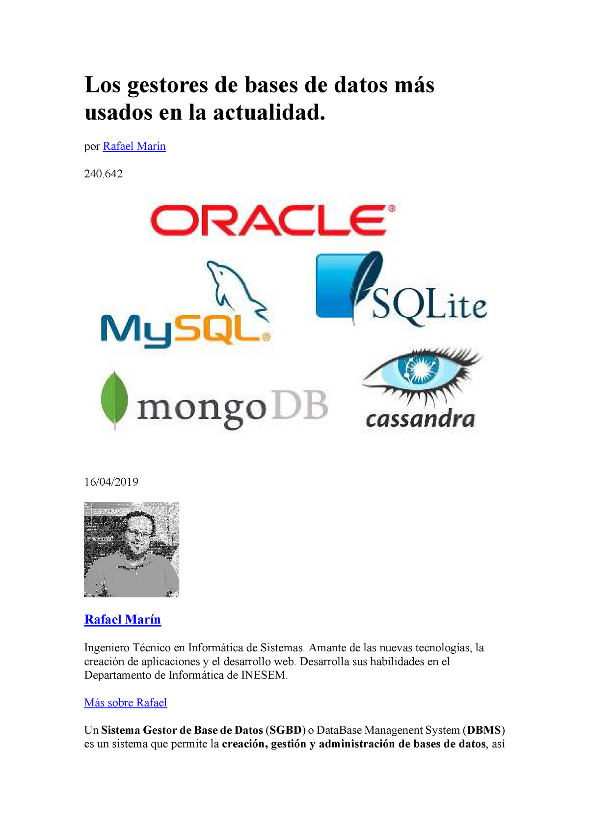 BASE DE Datos - APUNTES - Los Gestores De Bases De Datos Más Usados En ...