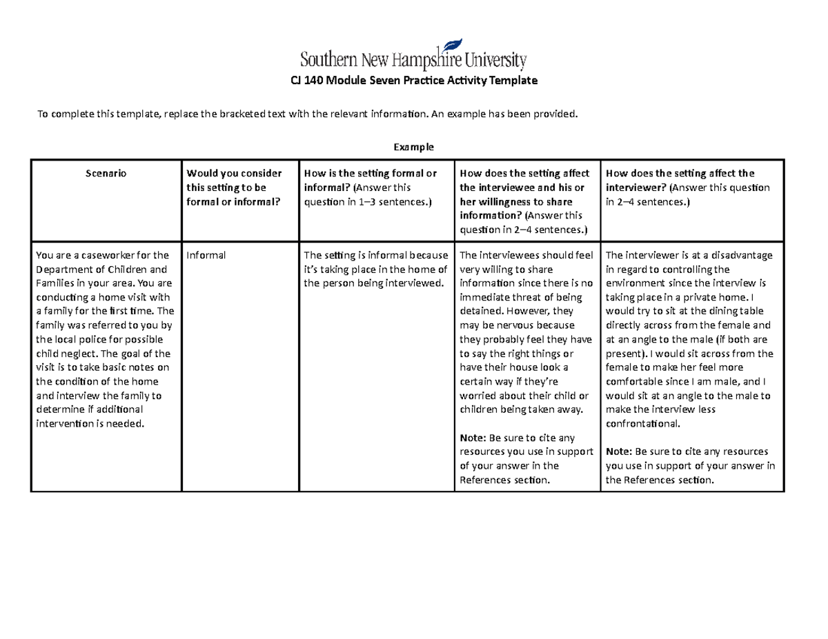 CJ 140 Module Seven Practice Activity Template - An example has been ...