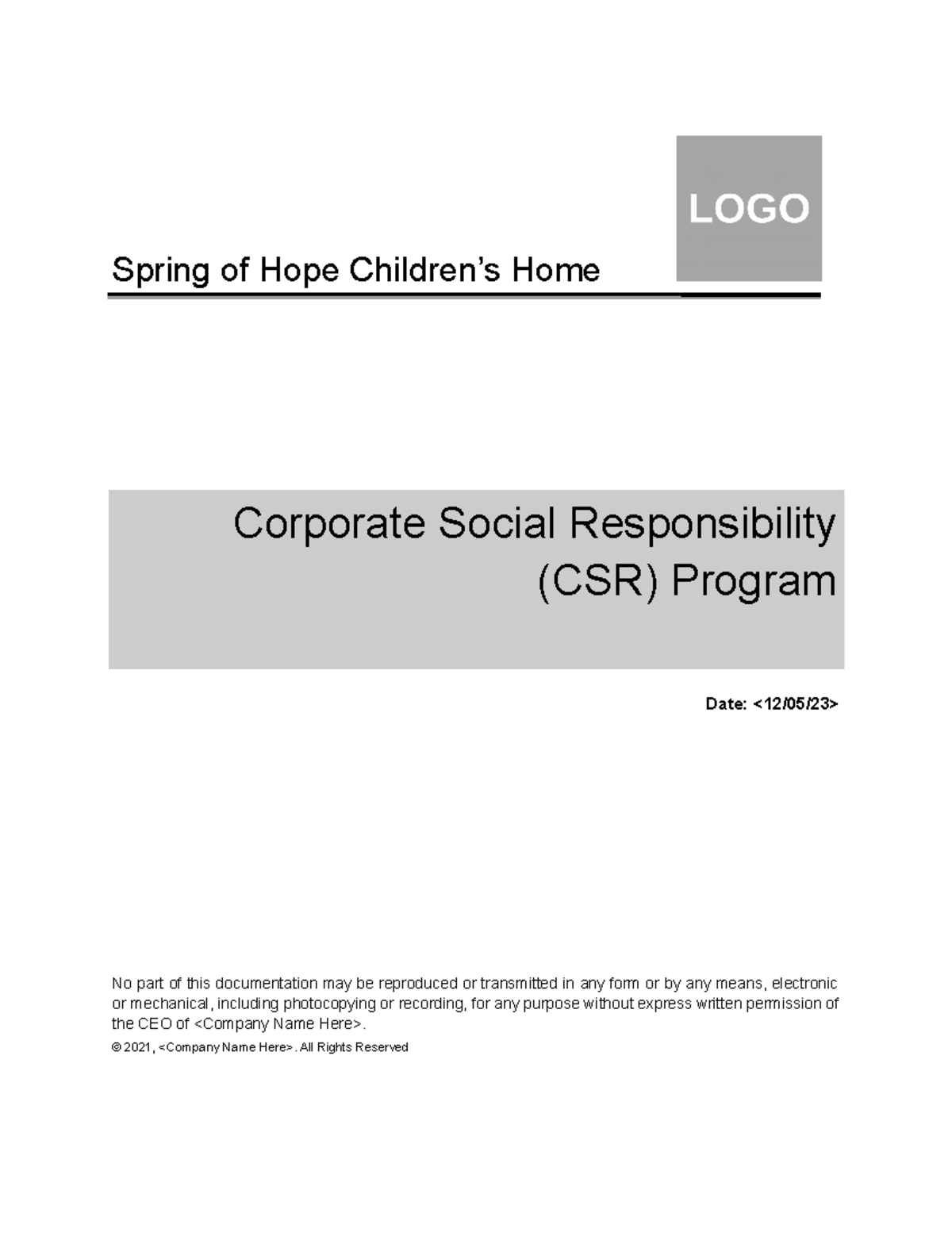 CSR- Program- Template - Spring of Hope Children’s Home Corporate ...